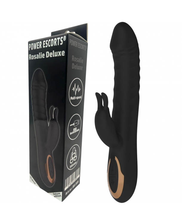 Wibrator królik Power Escorts BR209 Rosalie Deluxe, 22,6 cm (czarny)