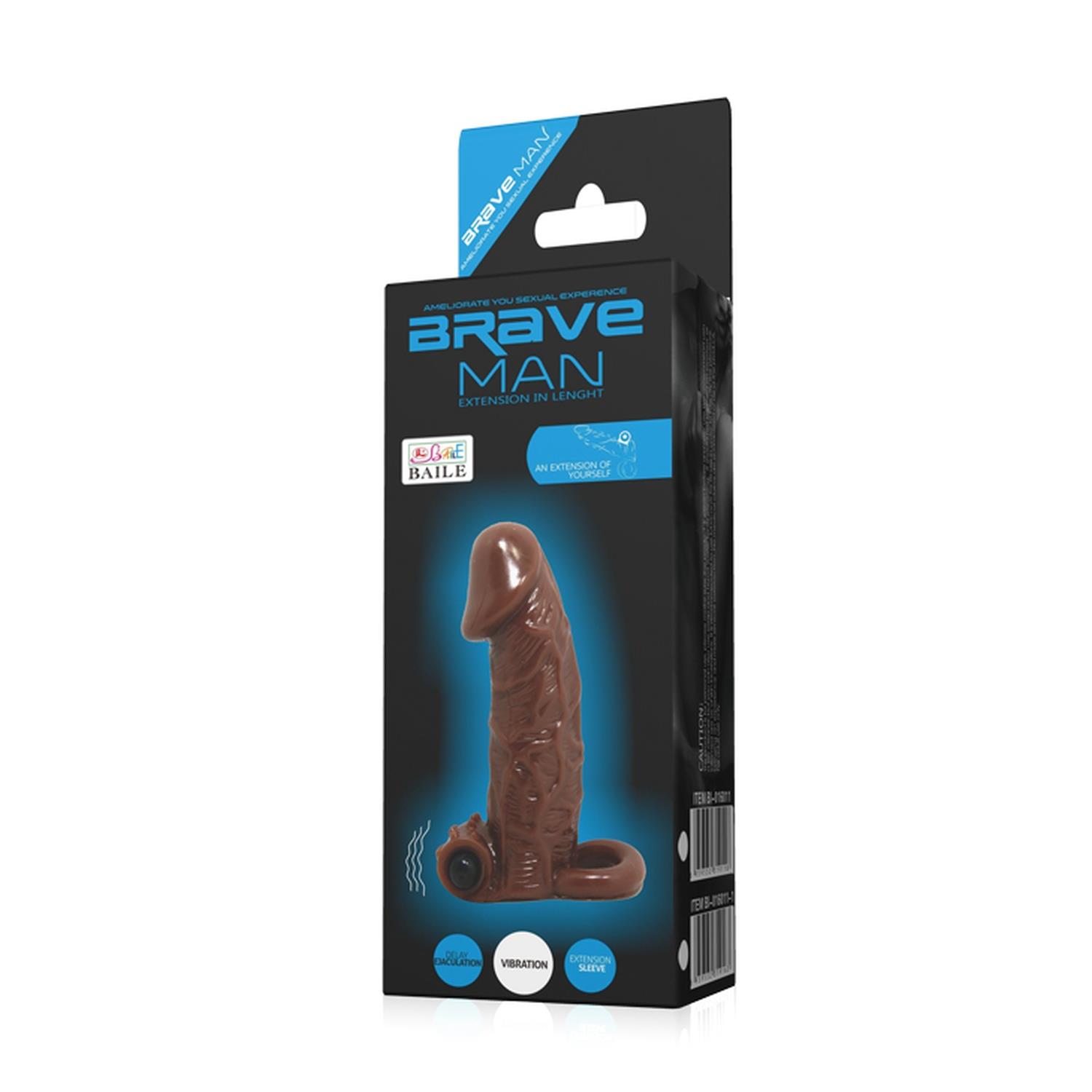 Насадка на пенис Brave Man Vibrating Penis Sleeve Flesh, 15 см (коричневый)