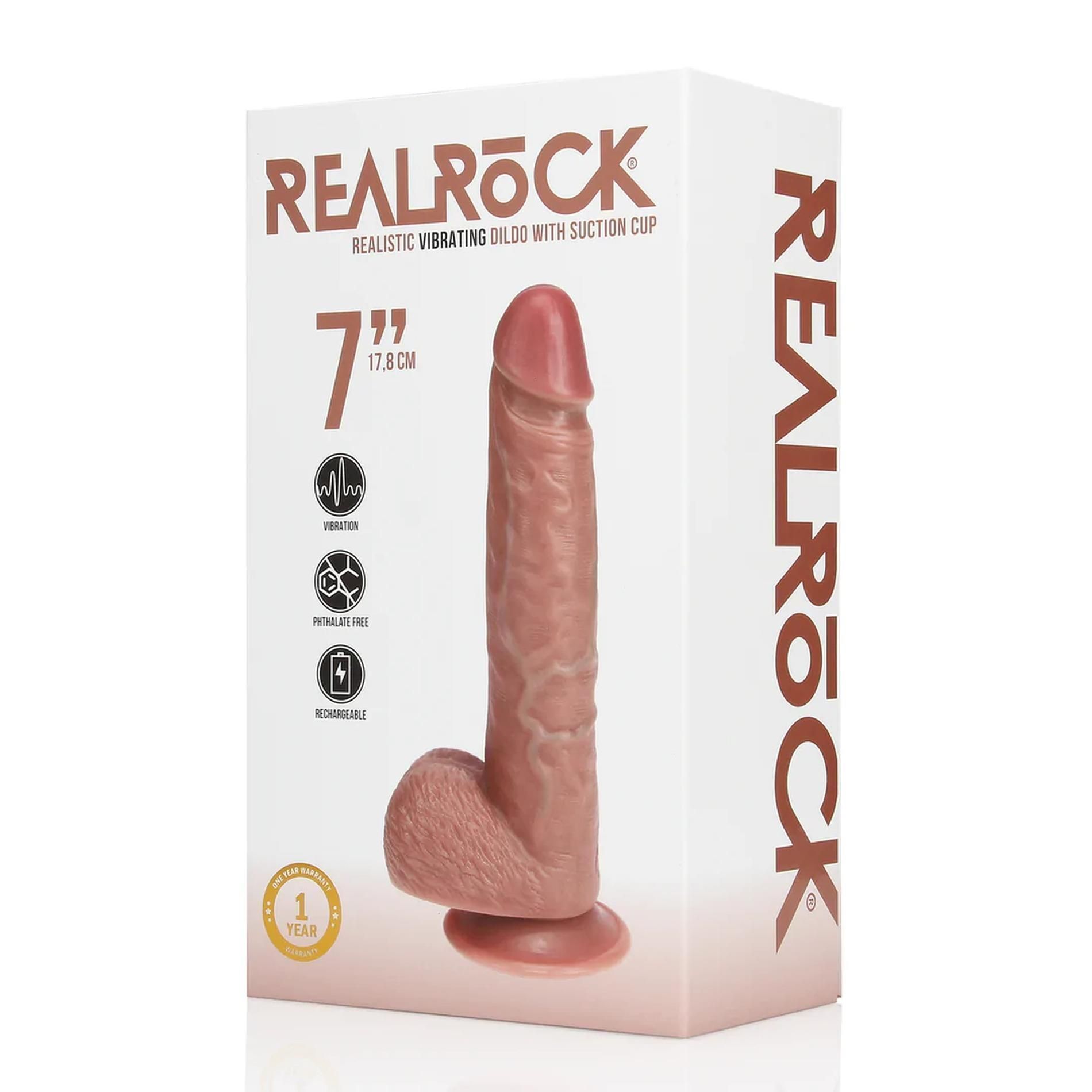 Вибратор RealRock Regular Straight Cock with Balls 7", 18 см (коричневый)