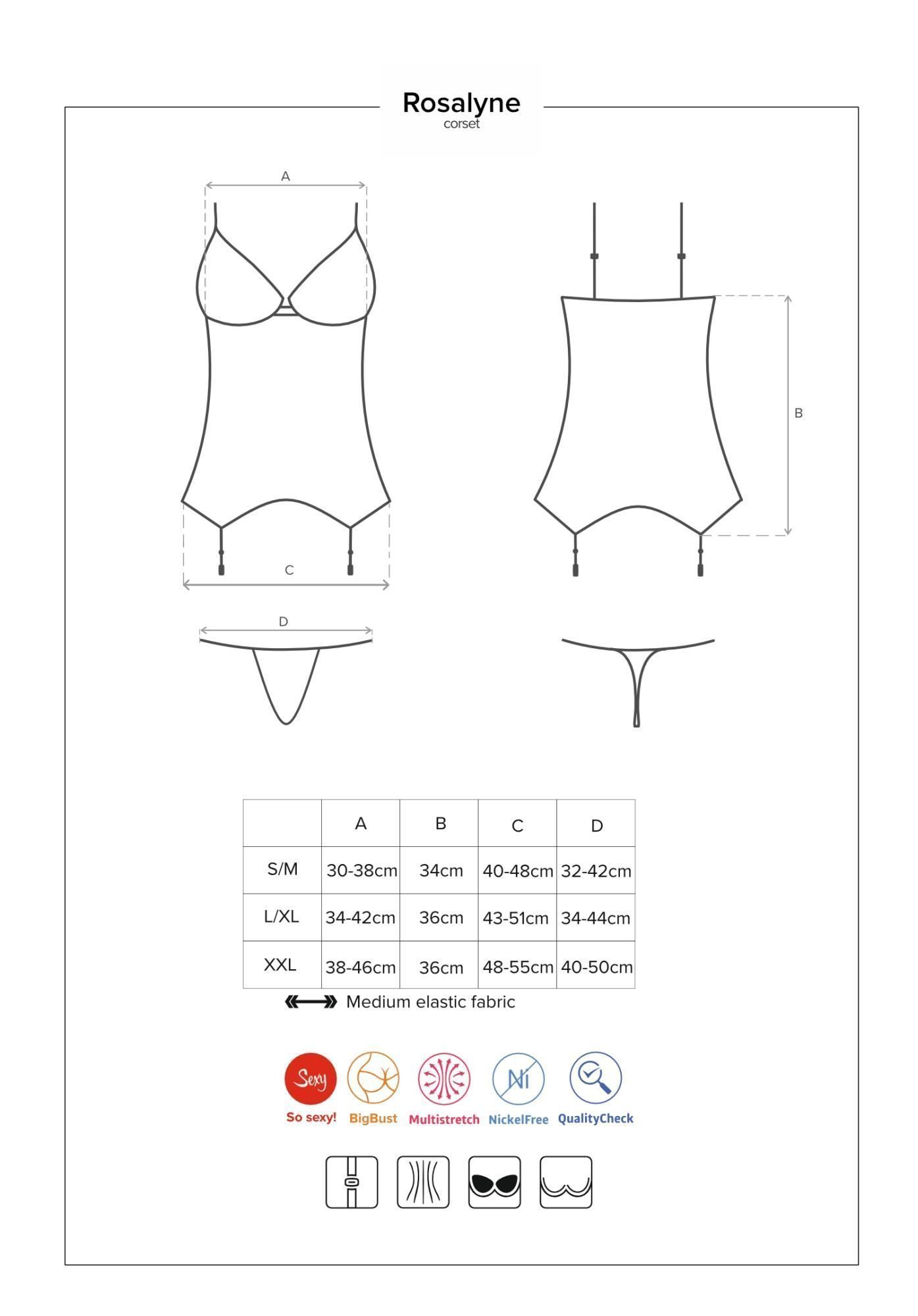 Gorset i stringi Obsessive Rosalyne, S/M (czerwony)