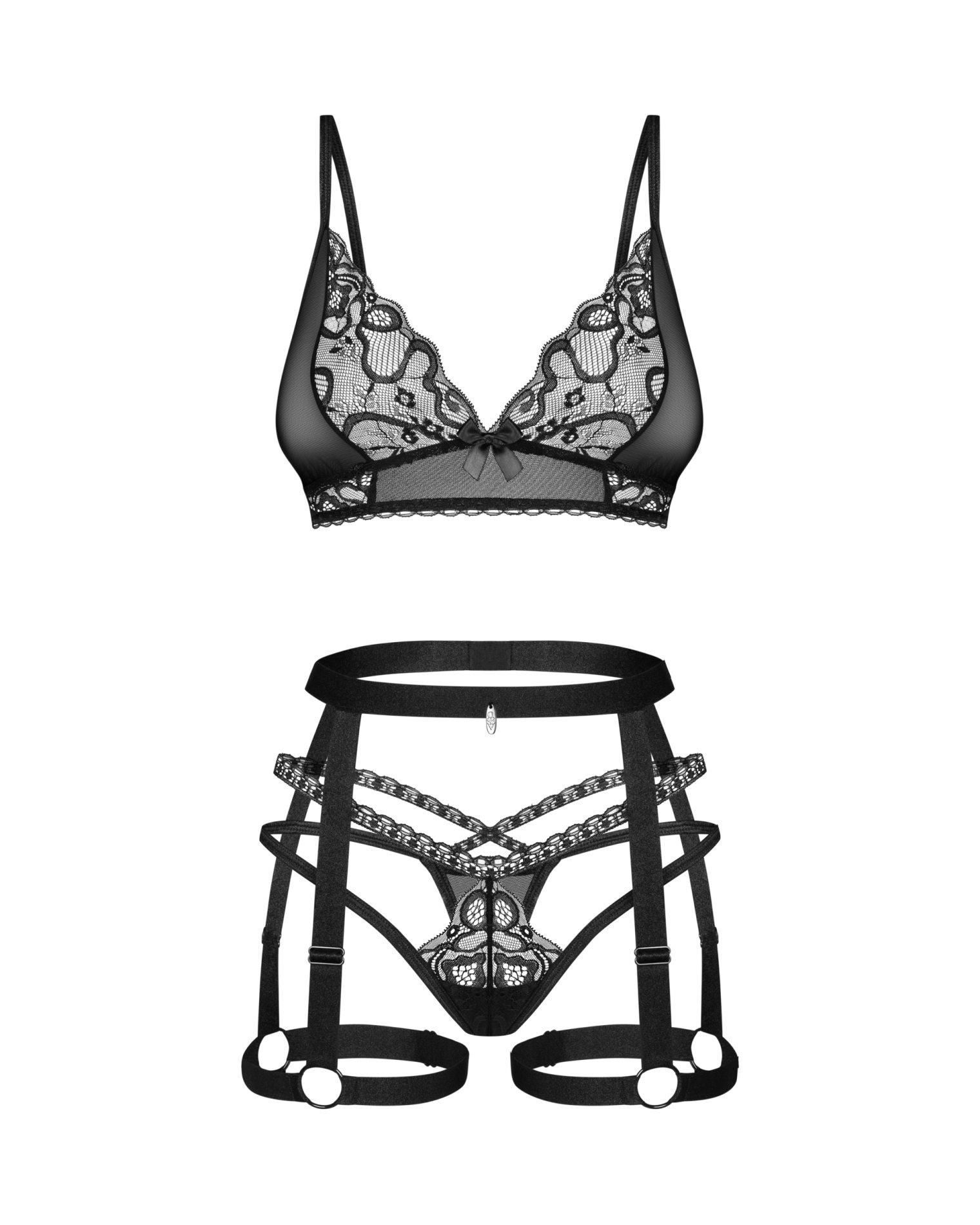 Комплект эротического белья Obsessive Blomentis, XL/2XL (черный)