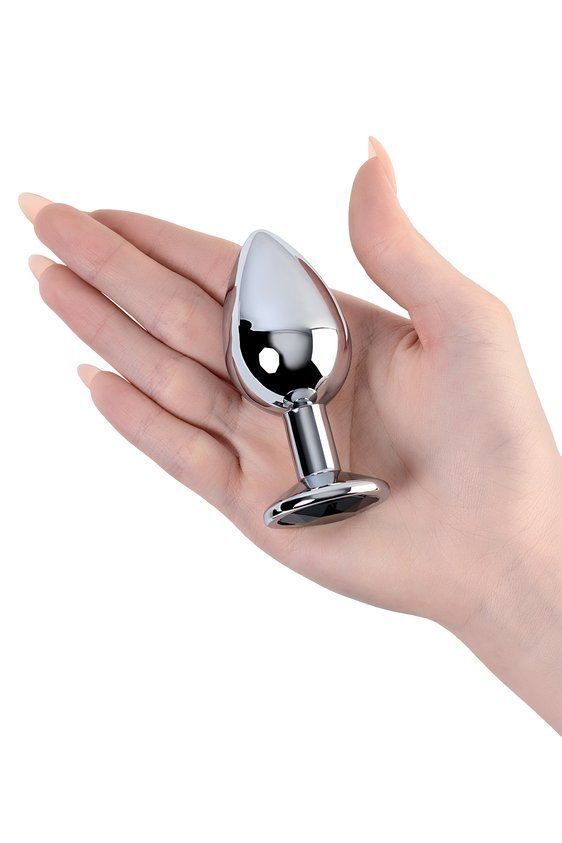Metalowy korek analny z kryształem Toyfa Silver, 7 cm (czarny)