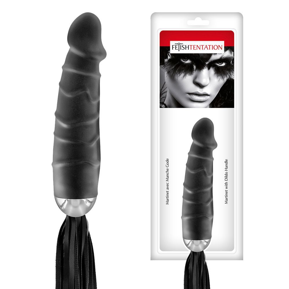 Флоггер Fetish Tentation Whip with Dildo Handle, 45 см (черный)