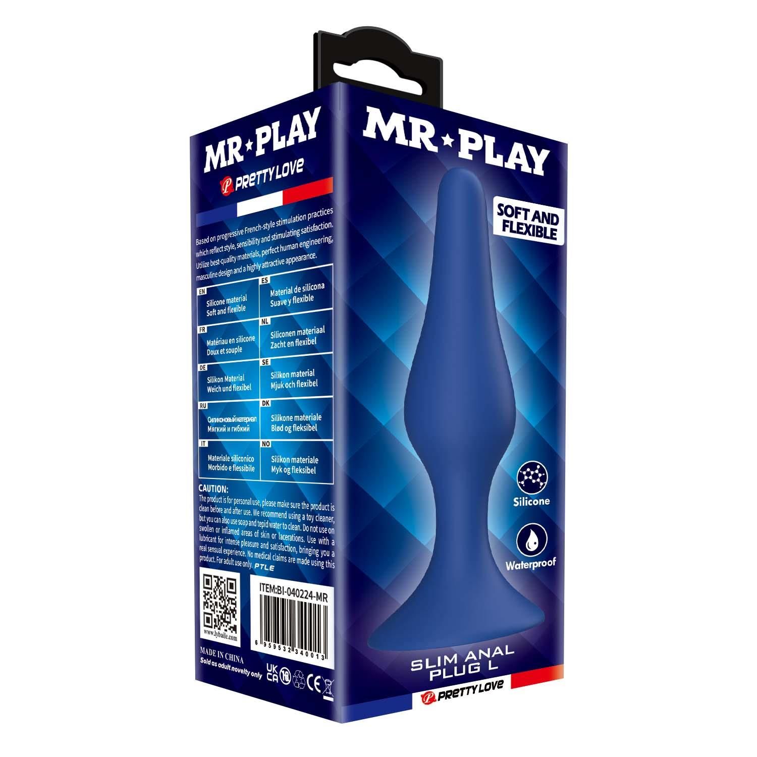 Korek analny MR. Play Slim Anal Plug L, 12,4 cm (niebieski)
