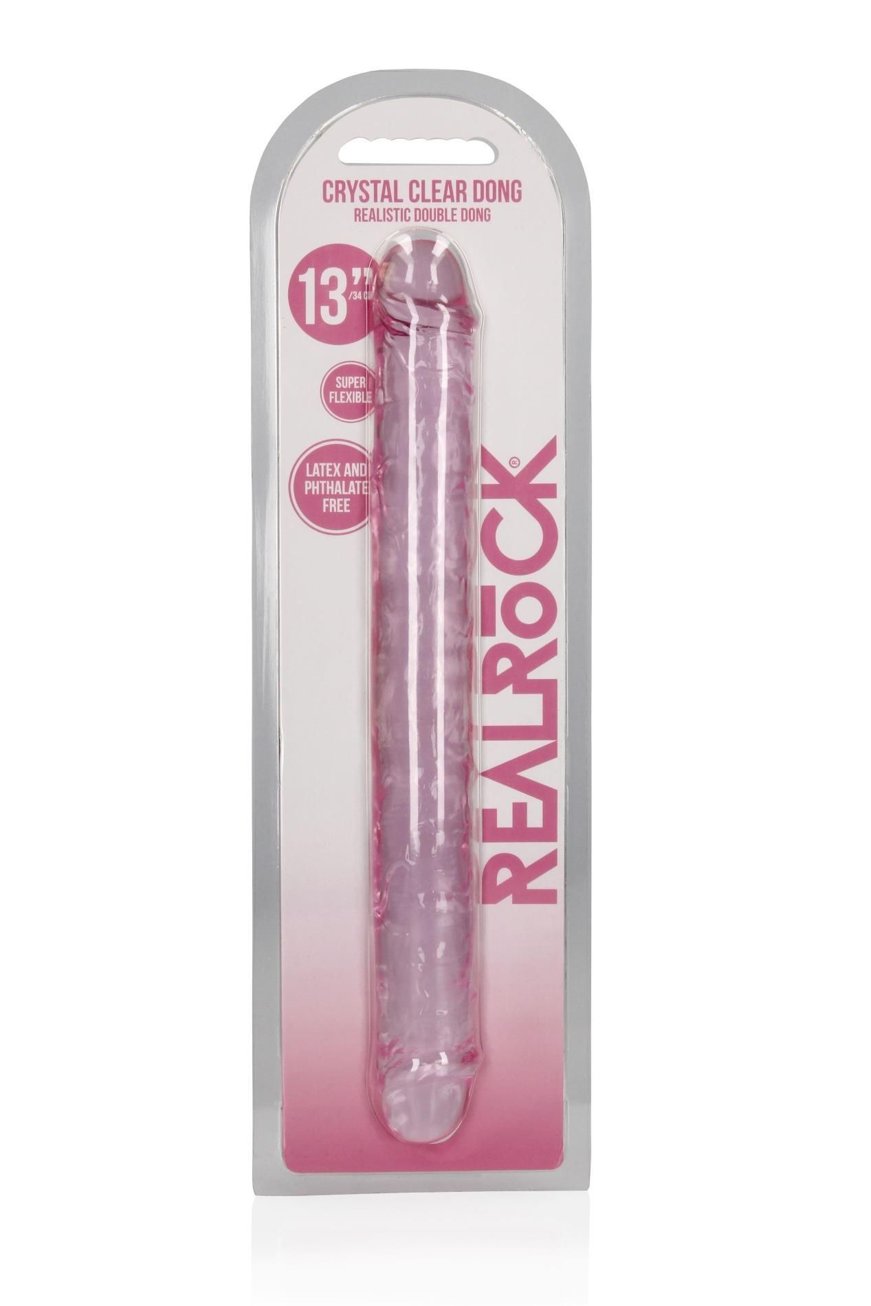 Двухсторонний фаллоимитатор RealRock Crystal Clear Double Dildo 13'', 34 см (розовый)