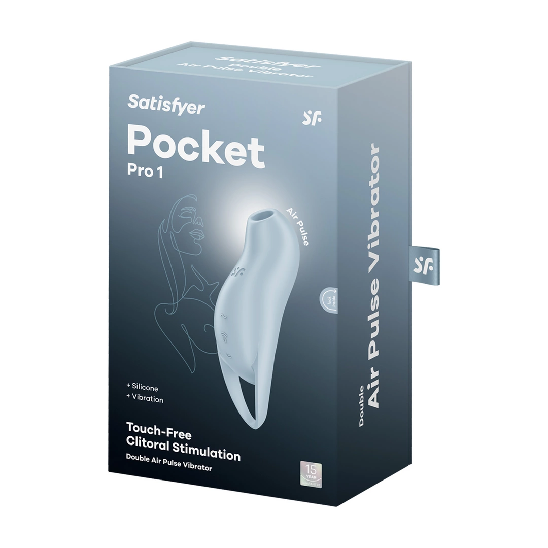 Вакуумный стимулятор клитора с вибрацией Satisfyer Pocket Pro 1 (голубой)