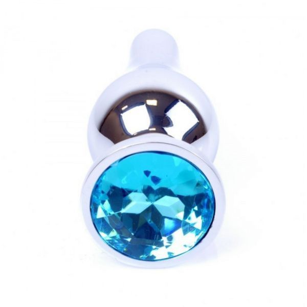 Металева анальна пробка з кристалом Boss Jewellery Silver Butt Plug Light, 9,5 см (блакитний)