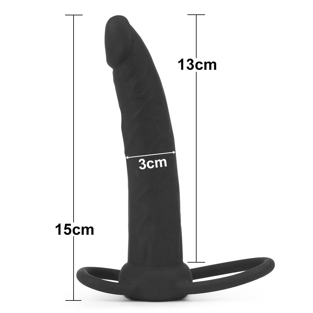 Lovetoy Silicone Fantasy Double Prober - Pierścień erekcyjny, Czarny, 15 cm