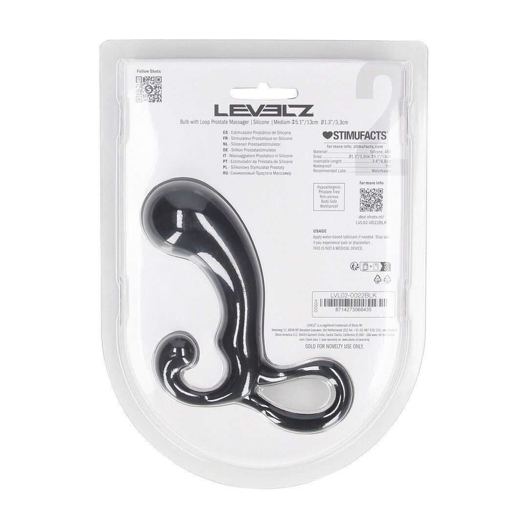 Стимулятор простаты Levelz Bulb with Loop M, 13 см (черный)