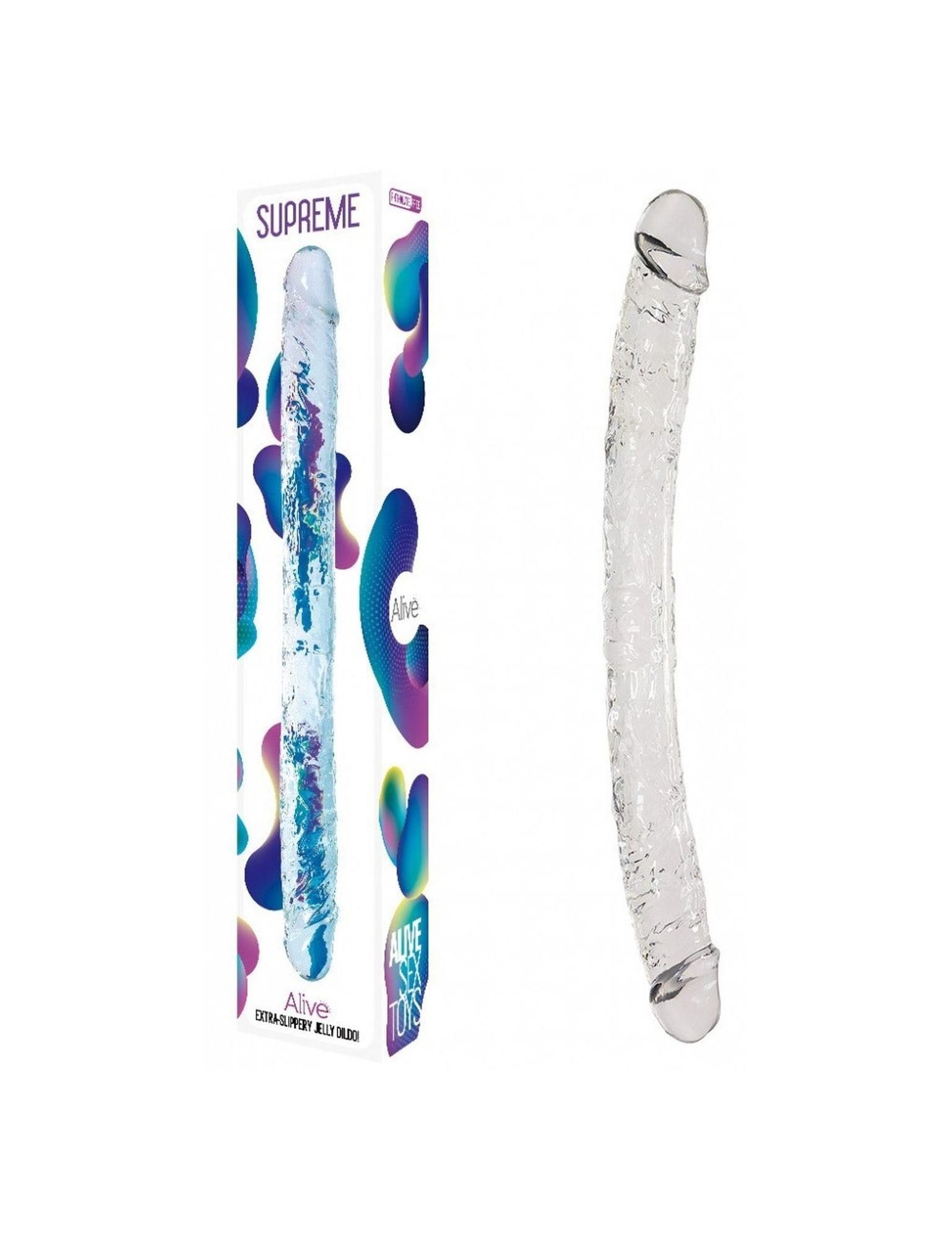 Длинный двойной фаллоимитатор Alive Supreme Jelly Dildo, 38,5 см (прозрчный)