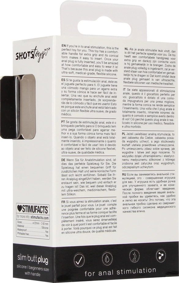 Korek analny ShotsToys Slim Butt Plug, 8.3 cm (czarny)