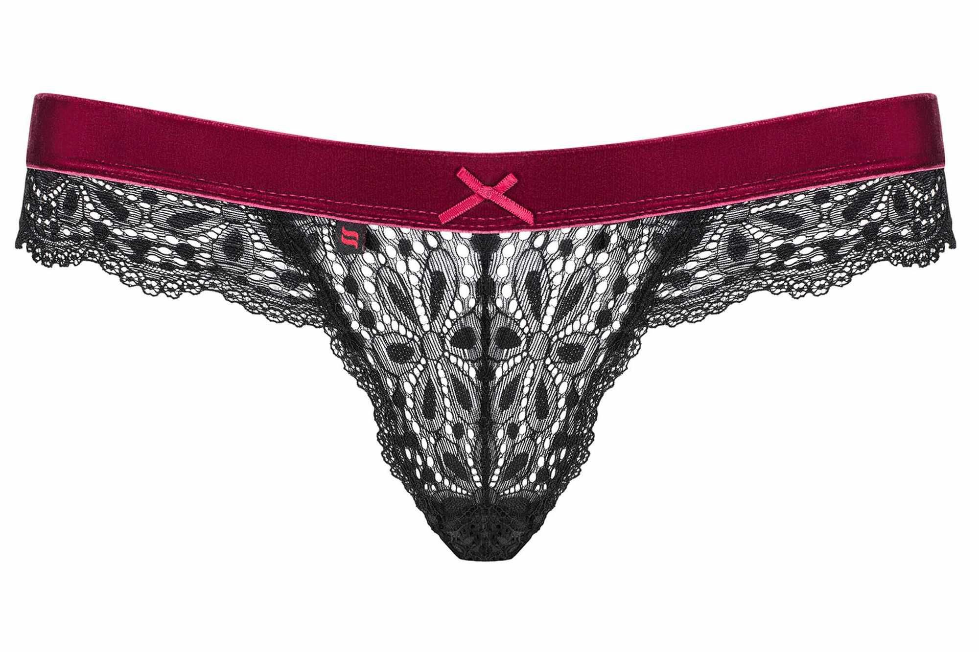 Кружевные стринги Obsessive Rossita, L/XL (черный-красный)
