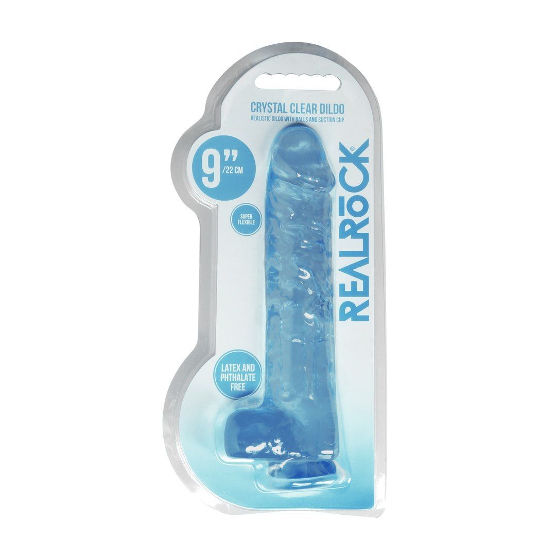 Dildo RealRock Crystal Clear 9", 25 cm (niebieski)