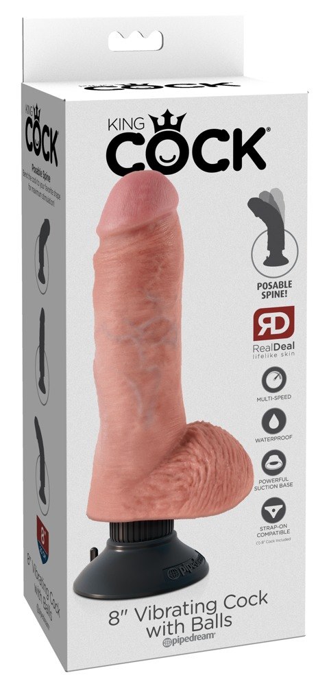 Вибратор King Cock Vibrating Cock With Balls, 20.3 см (телесный)