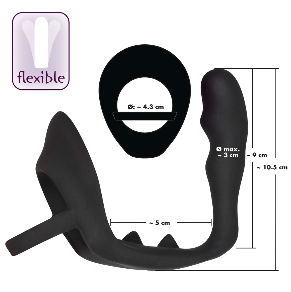 Стимулятор простаты Black Velvets Ring & Plug, 10.5 см (черный)