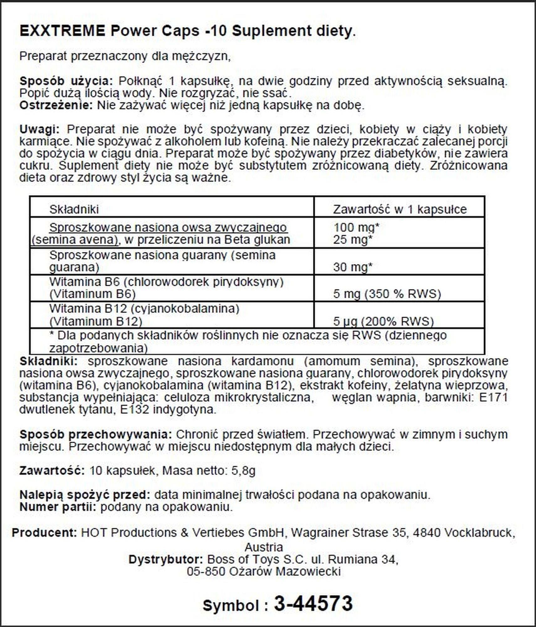 Kapsułki zwiększające potencję u mężczyzn Hot Exxtreme Power Caps, 10 szt