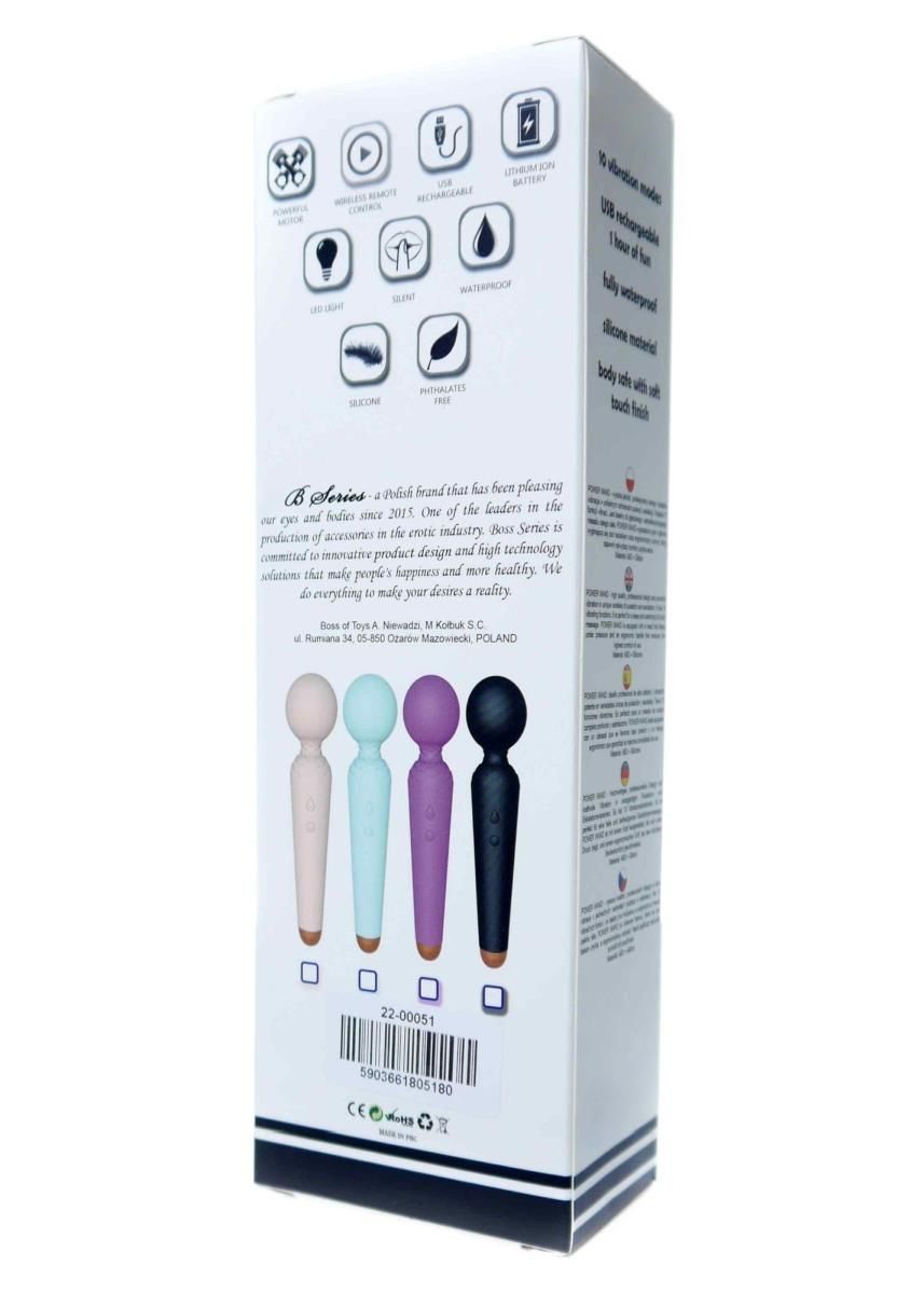 Вібратор Boss Series Rechargeable Power Wand, 19,5 см (блакитний)
