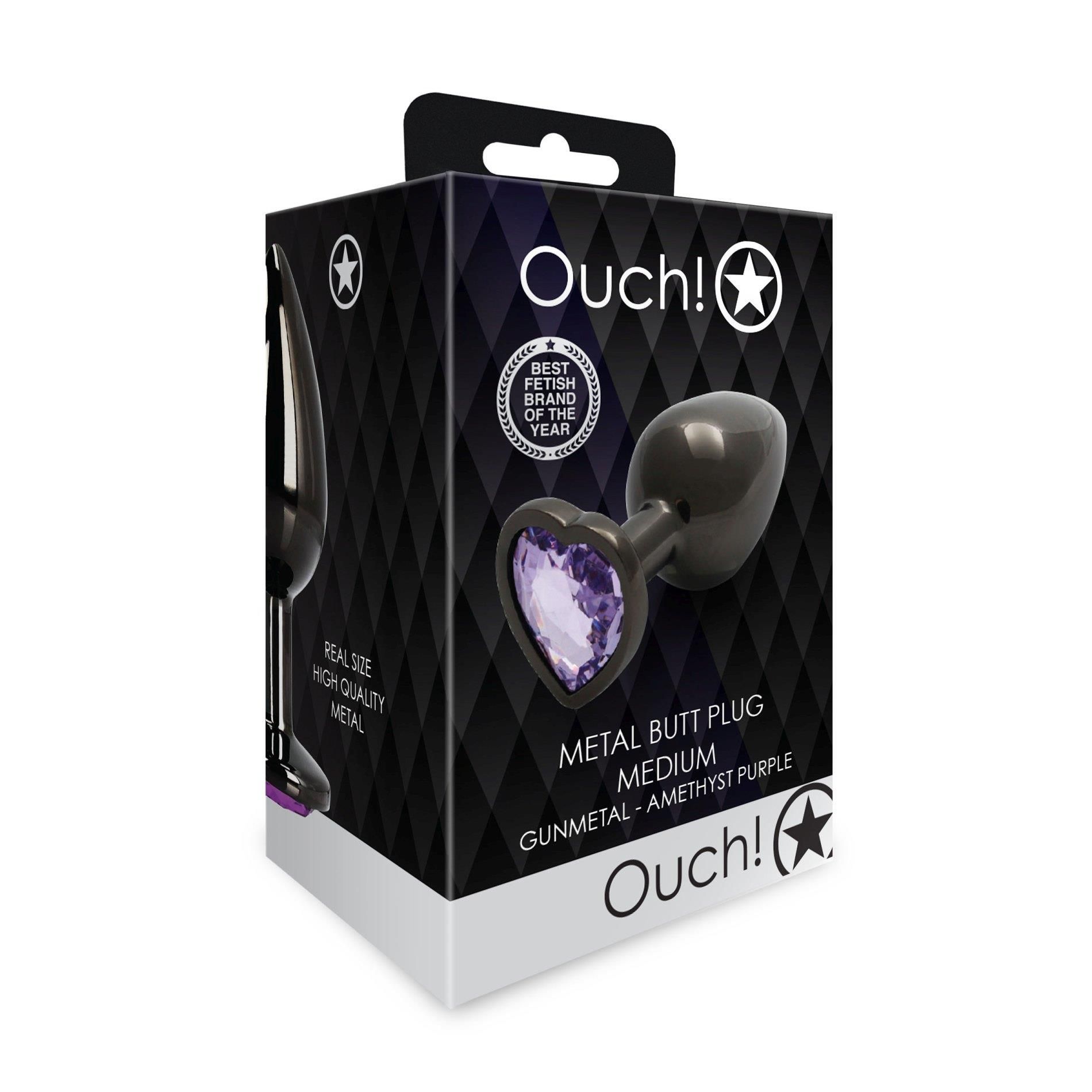 Korek analny Ouch! Heart Gem Butt Plug Medium, 8 cm (czarny)