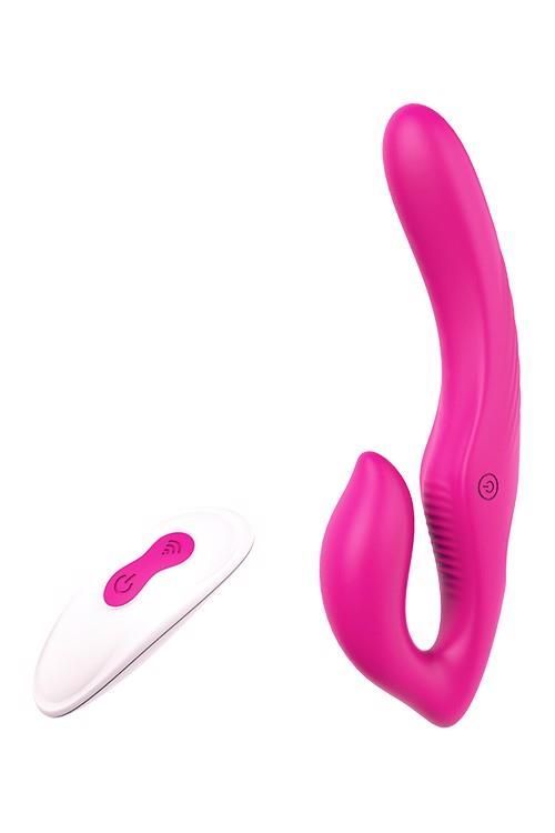 Безремневой страпон Vibes Of Love Remote Double Dipper, 22 см (розовый)