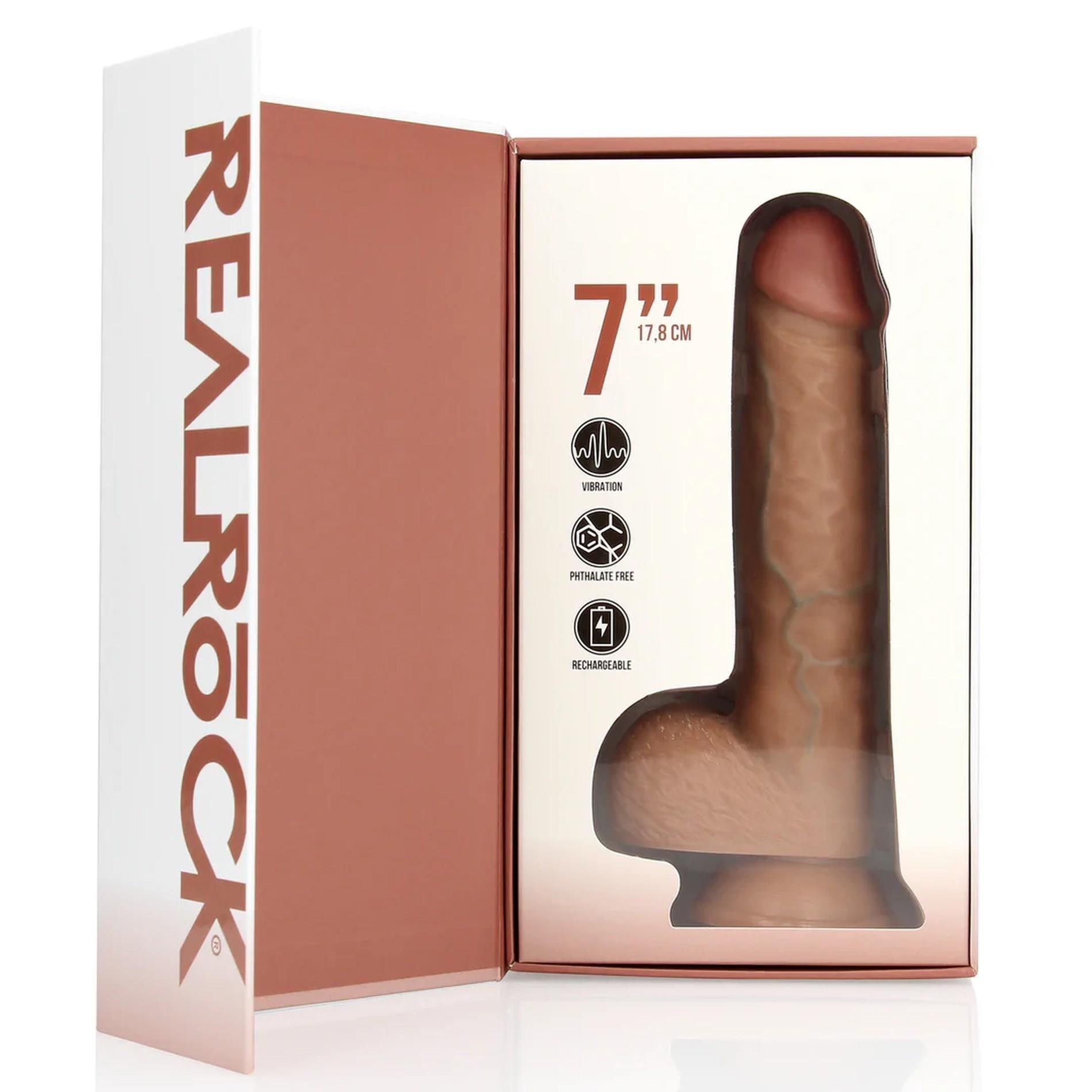 Вибратор RealRock Regular Straight Cock with Balls 7", 18 см (коричневый)