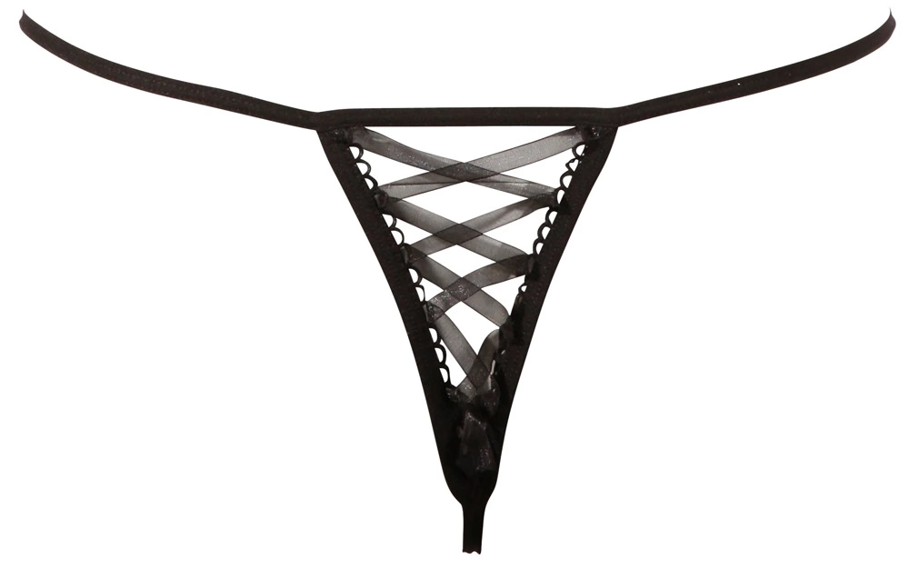 Трусики-стринги String Rose Crotchless, M/L (черный)