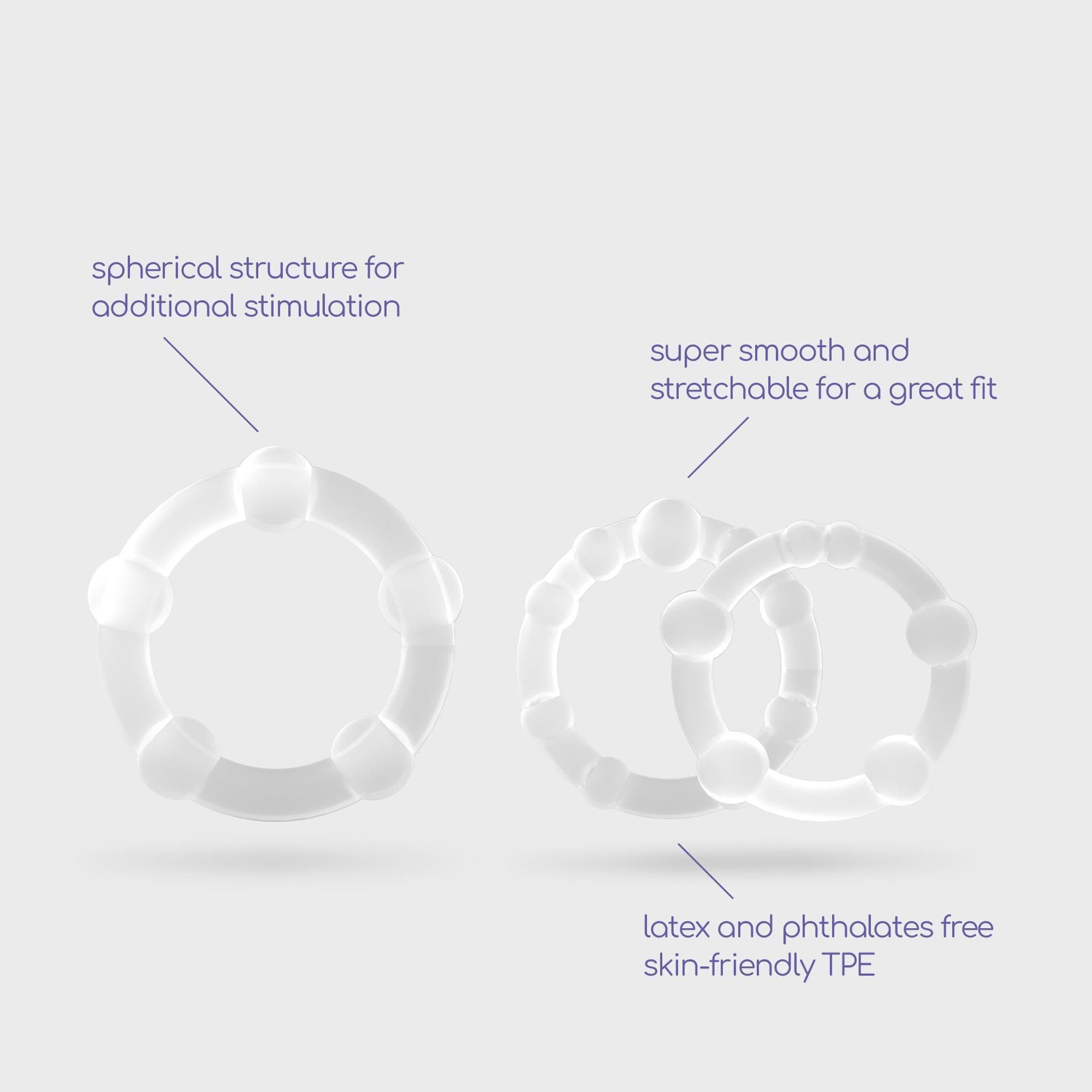 Набор эрекционных колец Crushious Triple Bead, 3 шт (прозрачный)