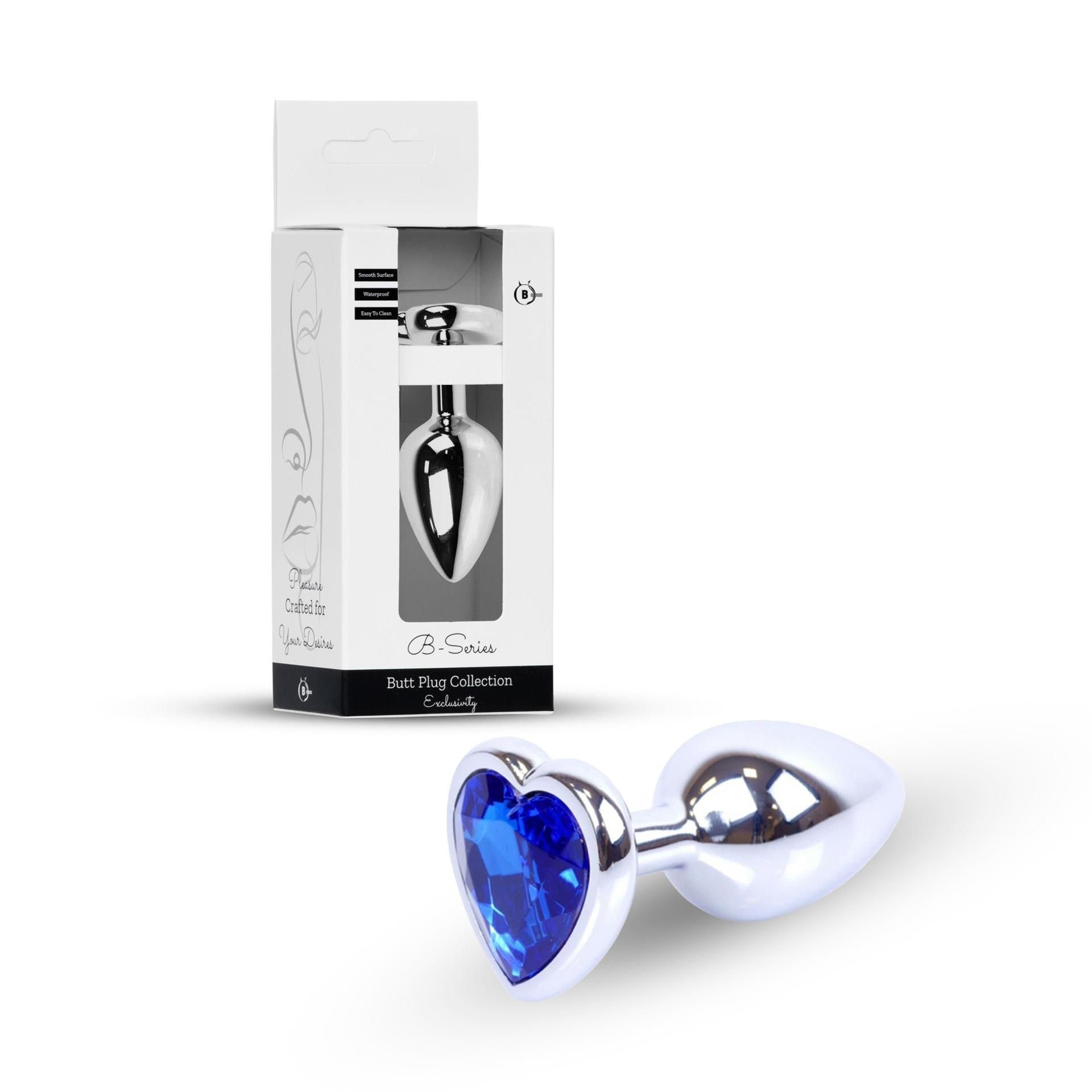 Korek analny B - Series HeavyFun Jewellery Silver Heart, 7 cm (niebieski)