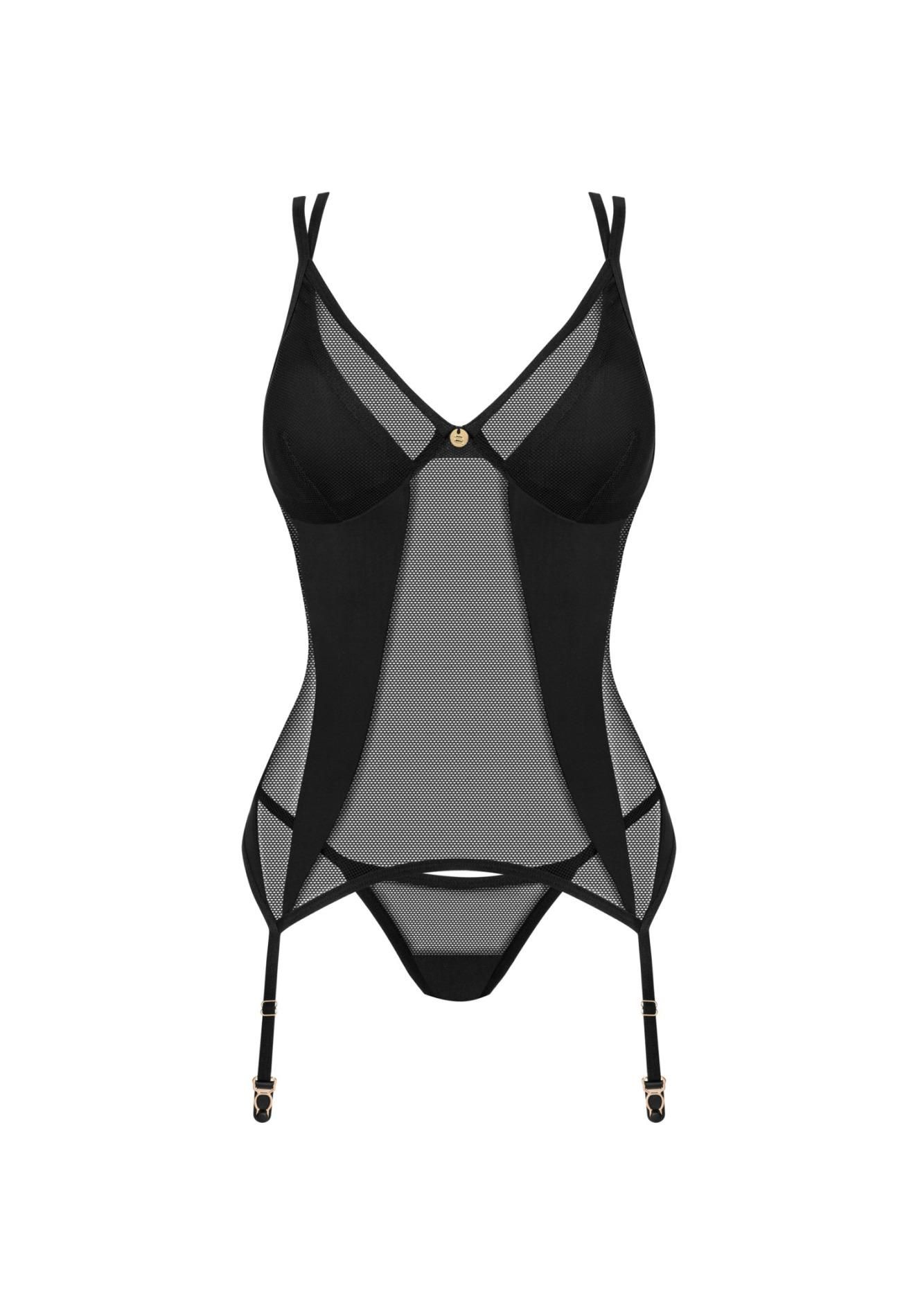 Корсет и стринги Obsessive Nesari, M/L (черный)