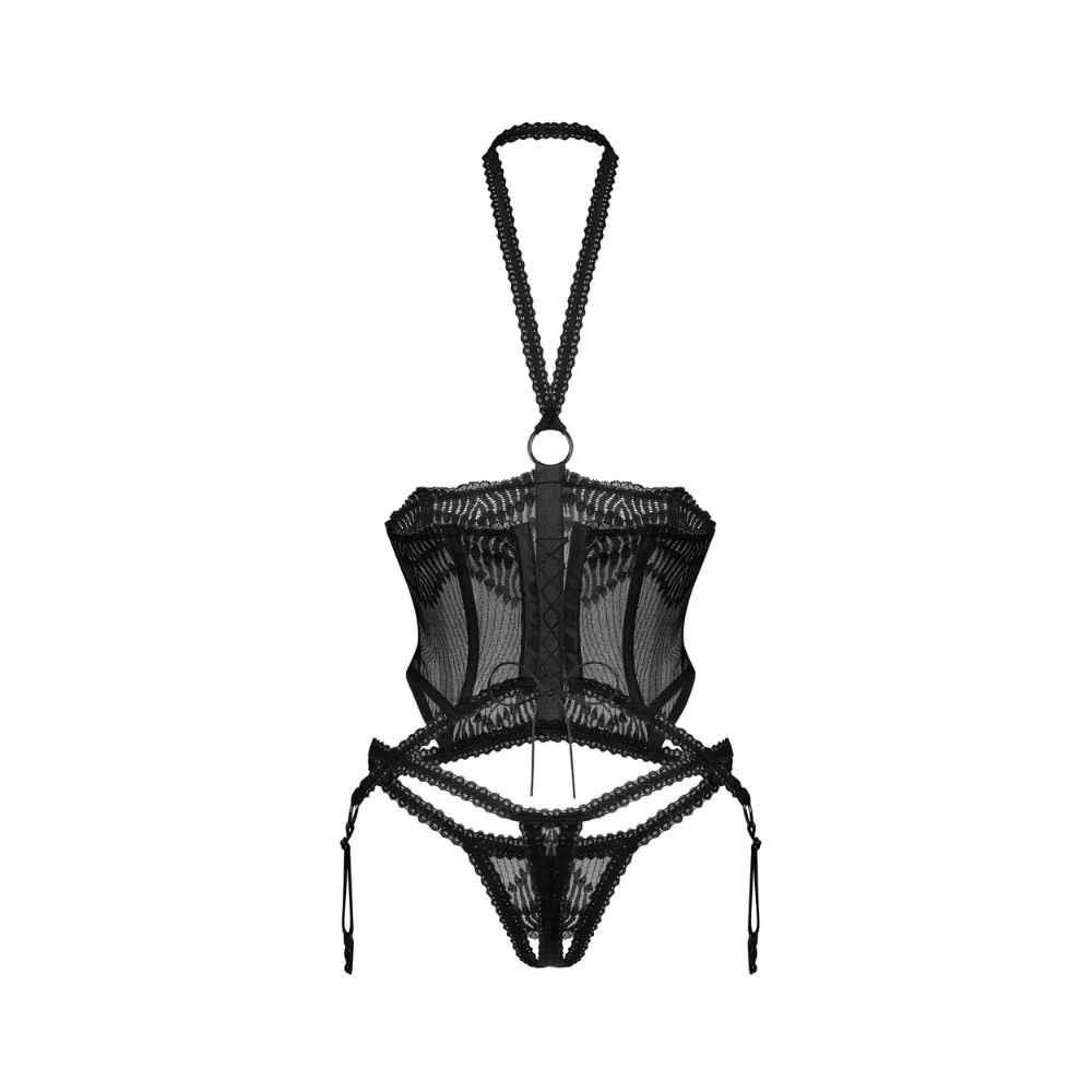 Корсет и стринги Obsessive Alliane, S/M (черный)