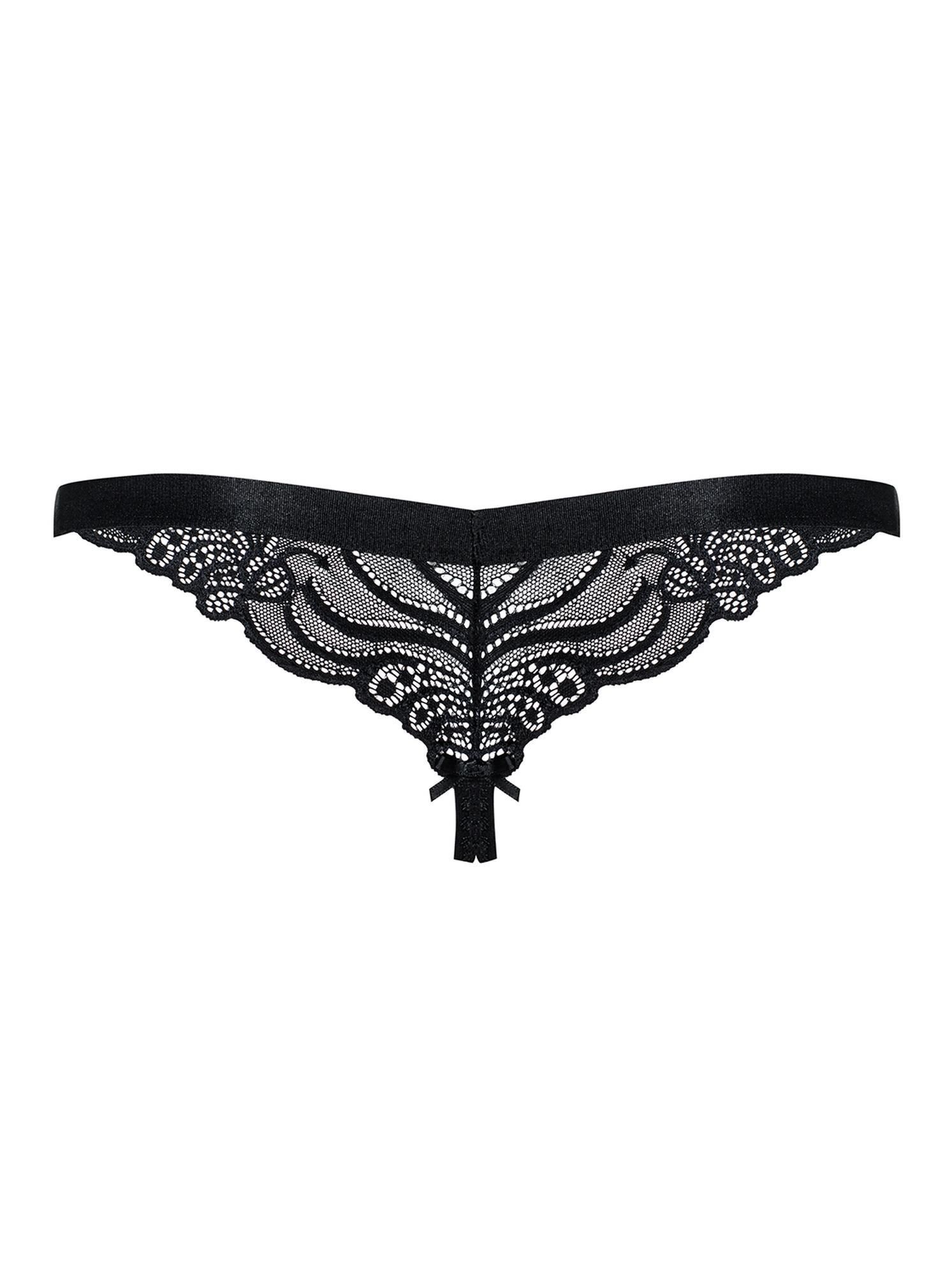 Сексуальные стринги с интимным вырезом Obsessive 828, S/M (черный)