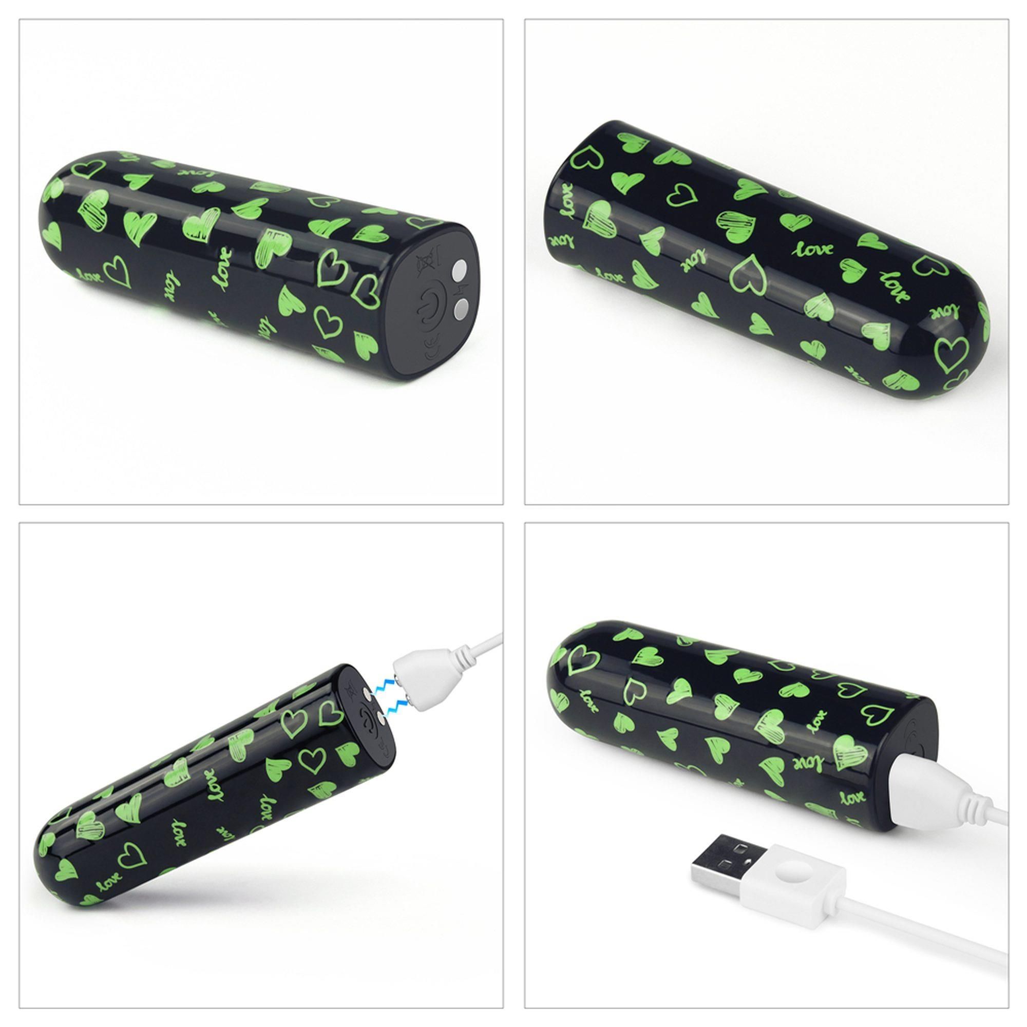 Вібратор для клітора LoveToy Heart Massager Glow In The Dark, 8,5 см (чорний)
