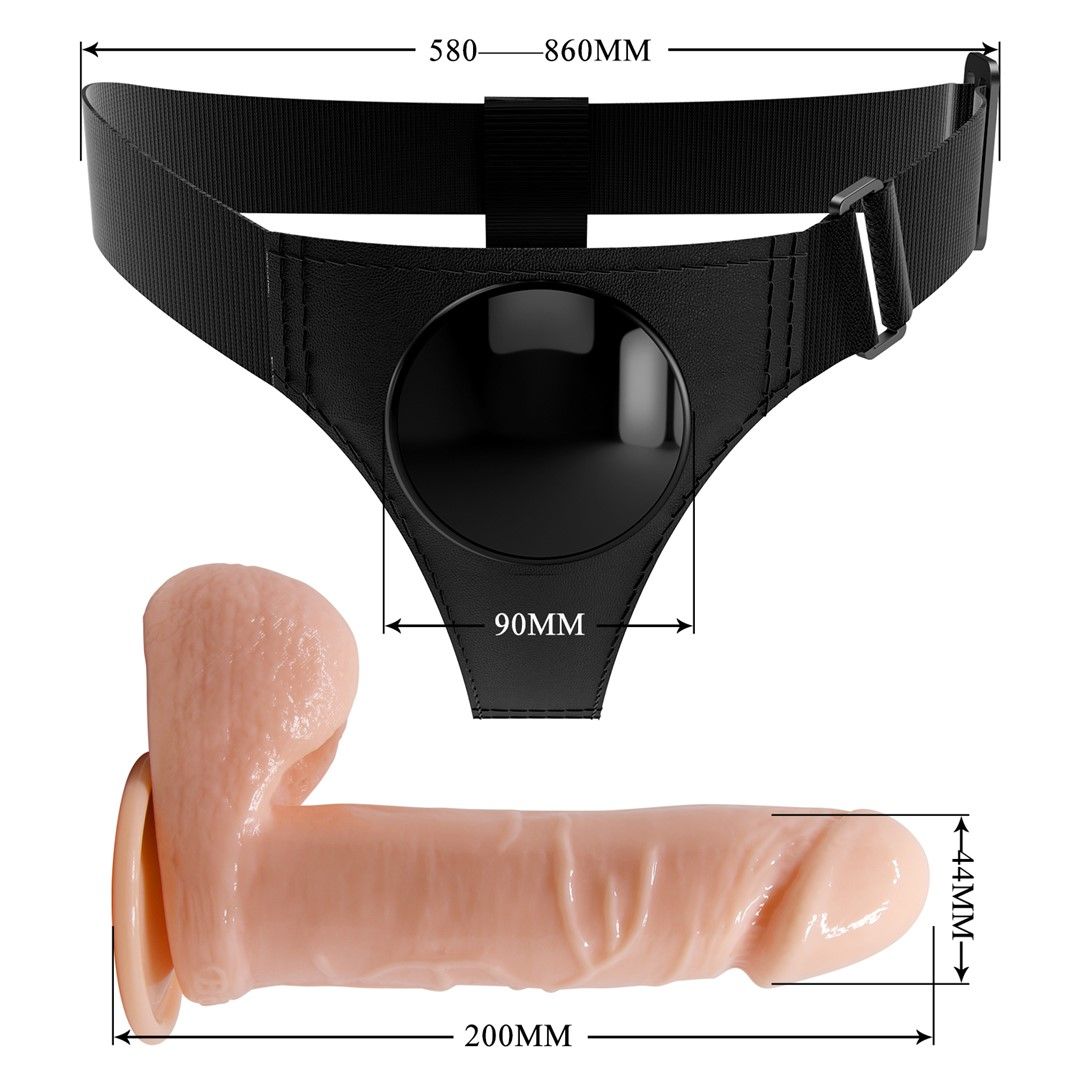 Strapon Pretty Love Harness Briefs Tom, 20 cm (w kolorze cielistym)