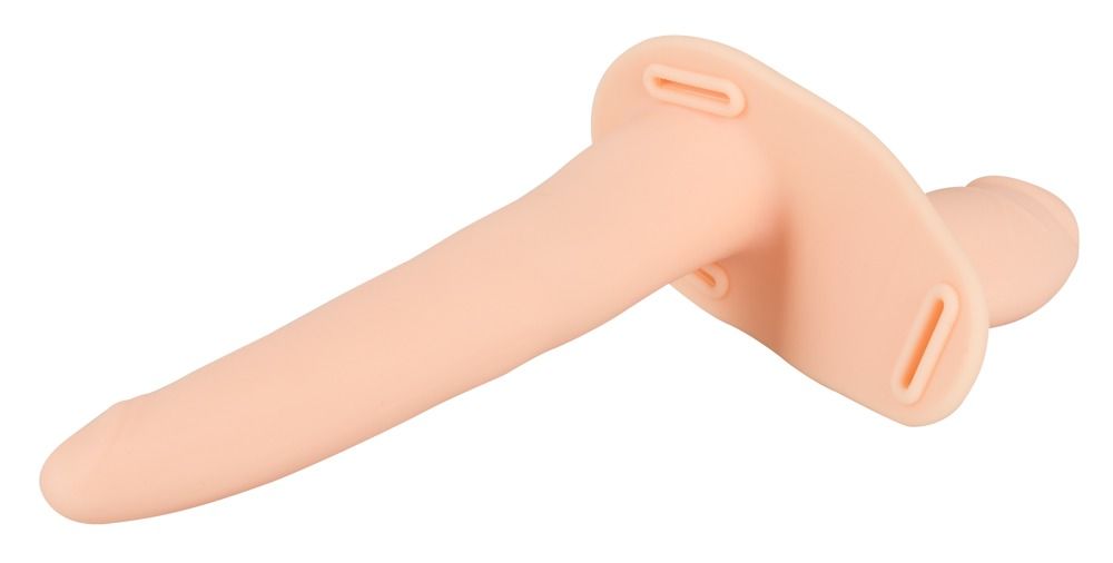 Podwójny strapon Vibrating Double Strap-On, 15,7 cm (cielisty)