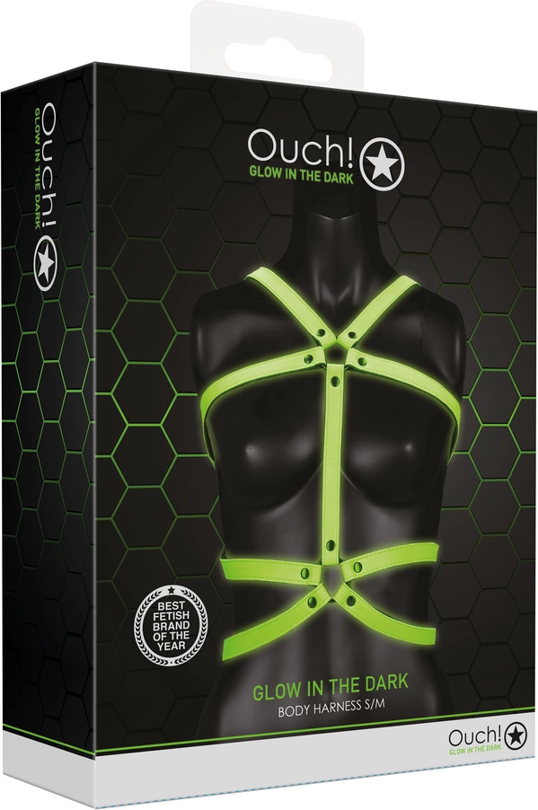 Ouch Glow in the Dark - Uprząż na ciało, Zielony, S/M