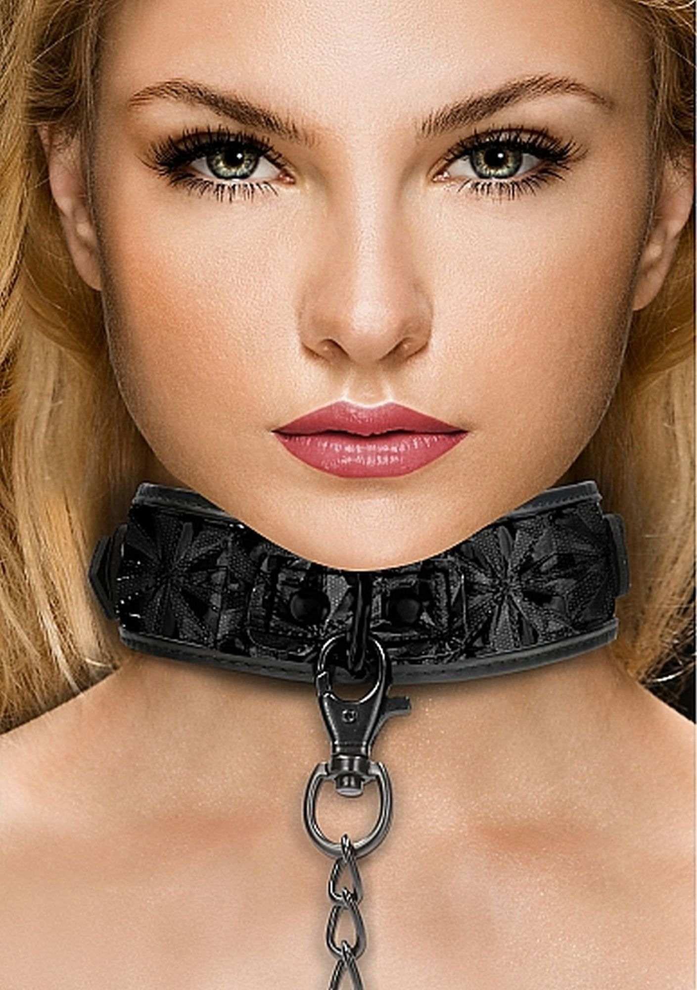 Ouch Luxury Collar with Leash - Obroża ze smyczą, Czarny, 52.5 cm