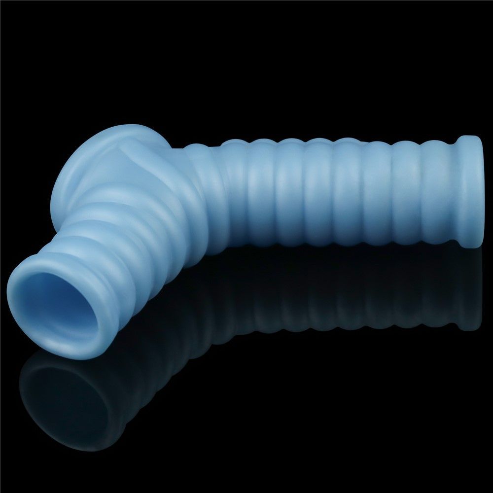 Насадка на пенис с вибрацией LoveToy Knights Ring Vibrating Wave With Scrotum Sleeve, 14,4 см (голубой)