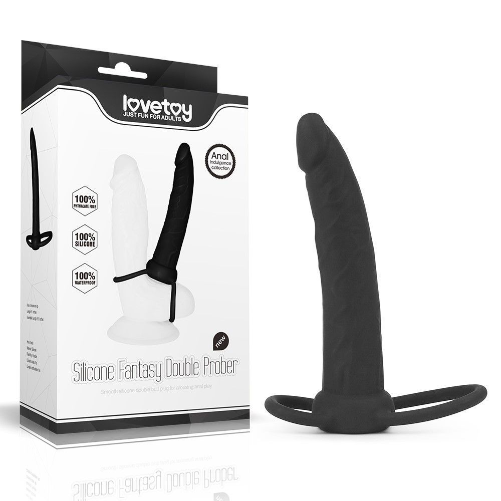 Lovetoy Silicone Fantasy Double Prober - Pierścień erekcyjny, Czarny, 15 cm