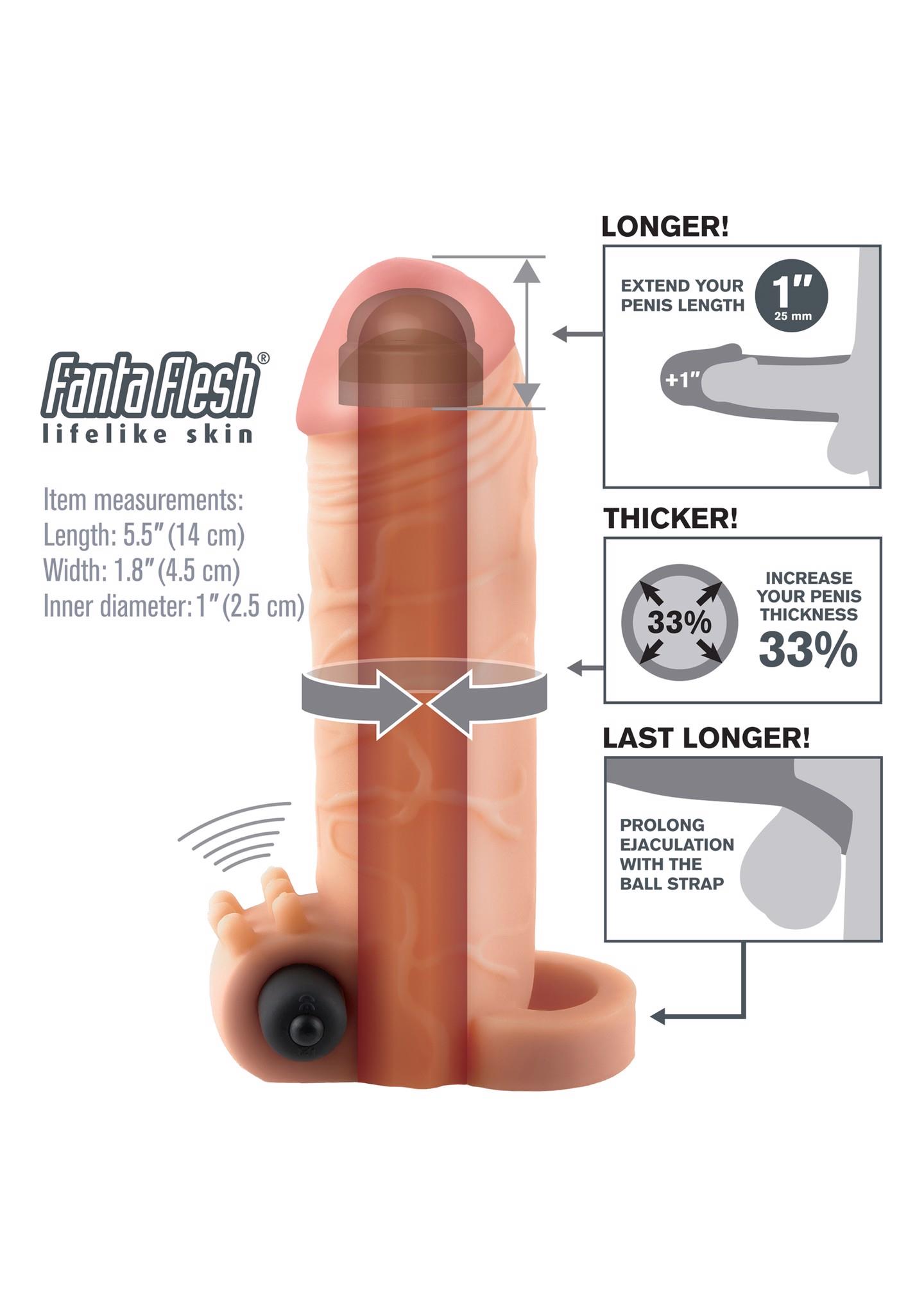 Насадка на пенис Fantasy X-tensions Vibrating Real Feel 1 inch, 14 см (телесный)