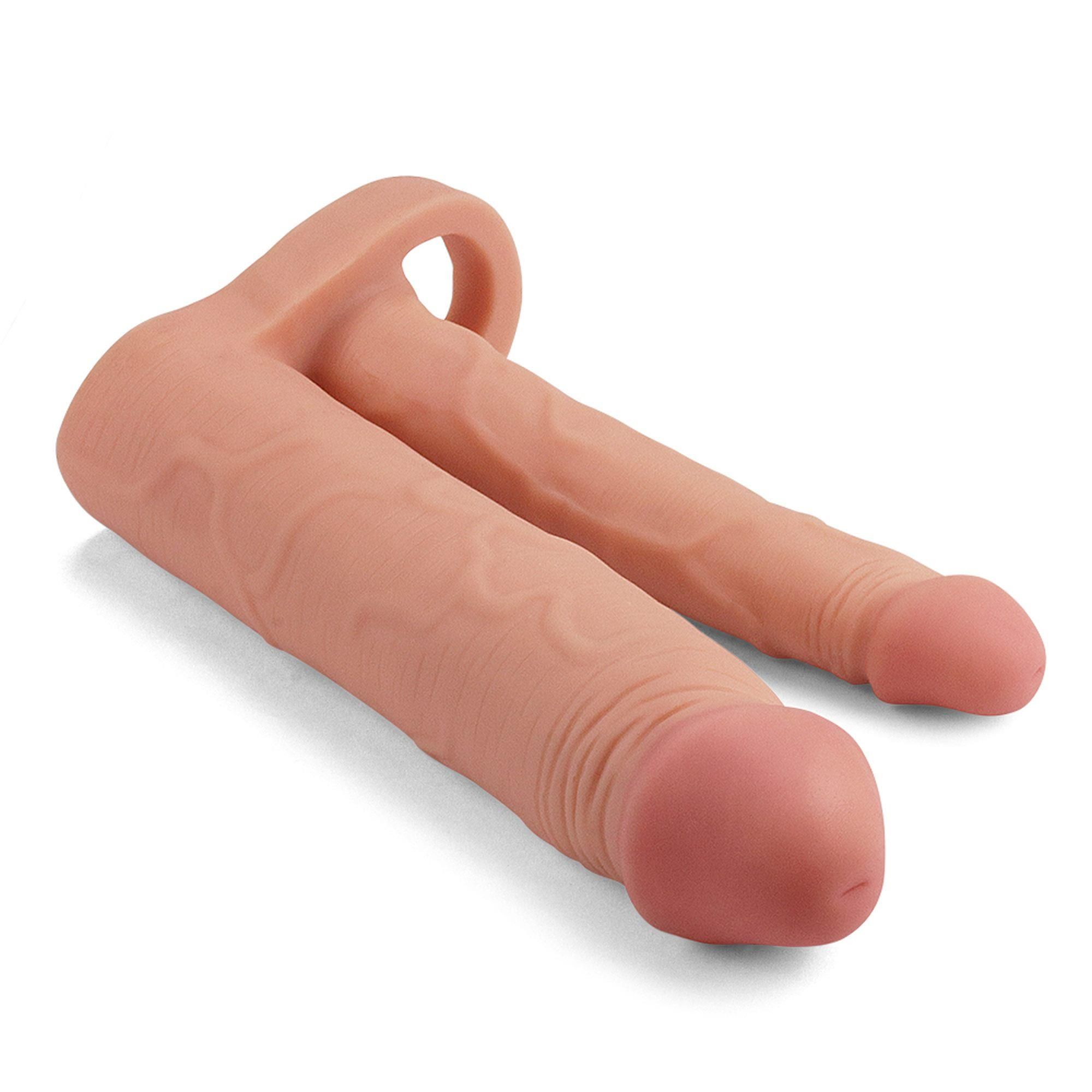 Насадка на пеніс Pleasure X-Tender Double Flesh Add 2, 20 см (тілесний)