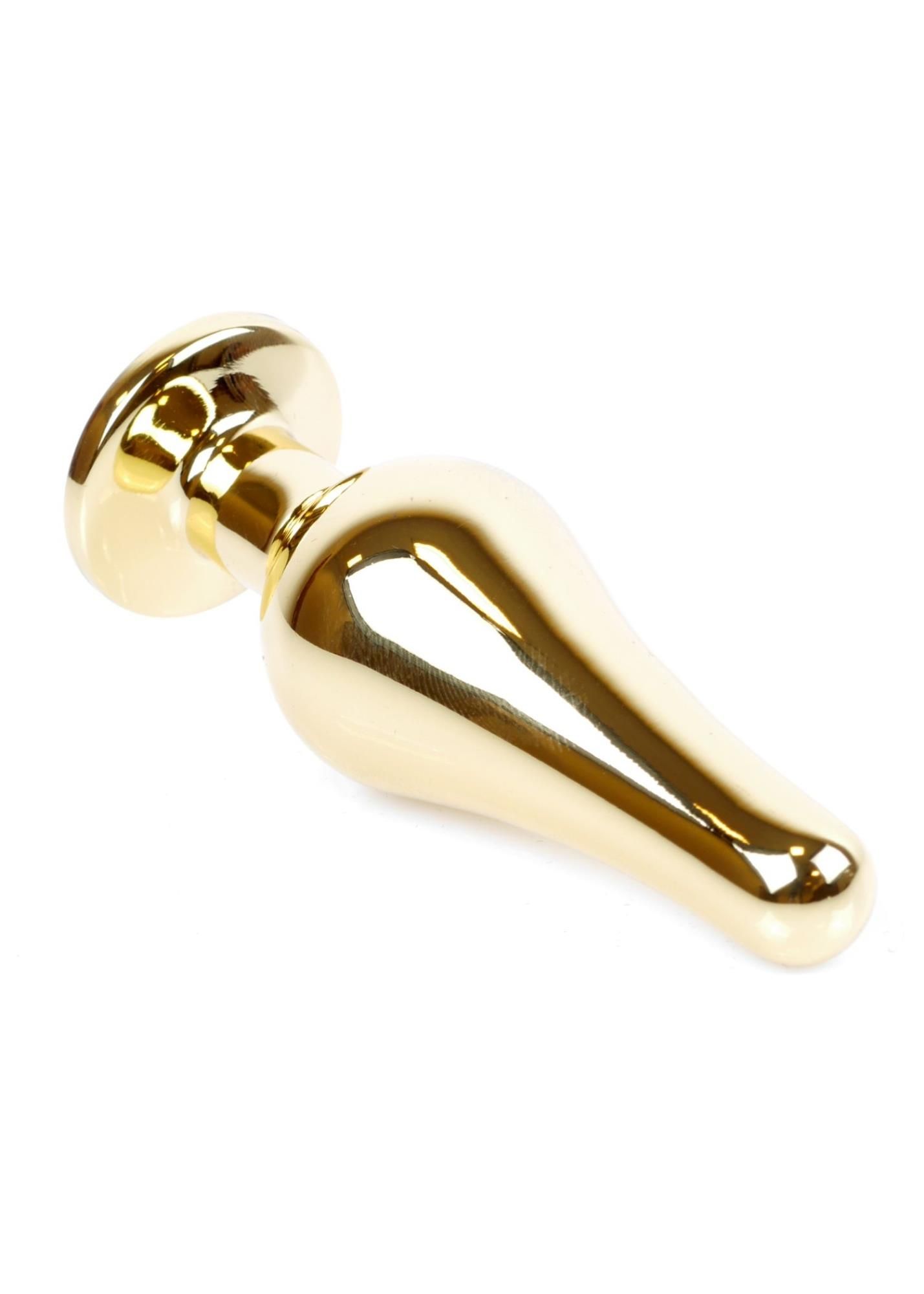 Metalowy korek analny z kryształem Boss Jewellery Gold Butt Plug Light, 9,5 cm (niebieski)