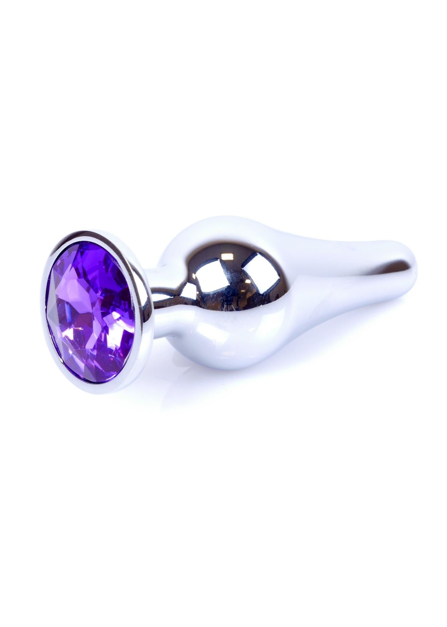 Анальна пробка з кристалом Jewellery Silver Butt Plug, 9,3 см (фіолетовий)