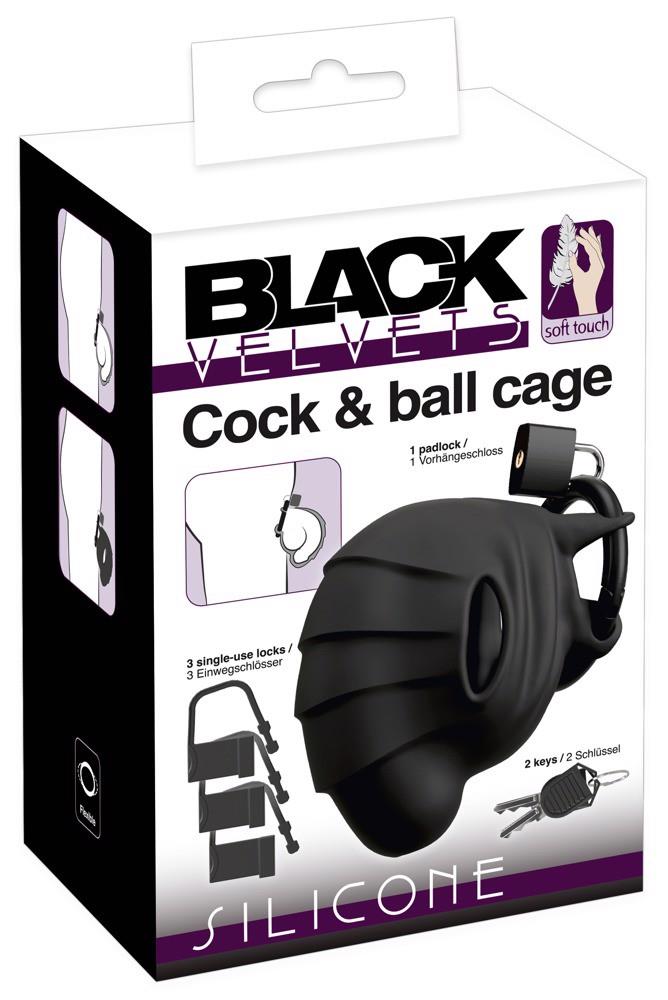 Мужской пояс верности Black Velvets Cock & Ball Cage, 10 см (черный)