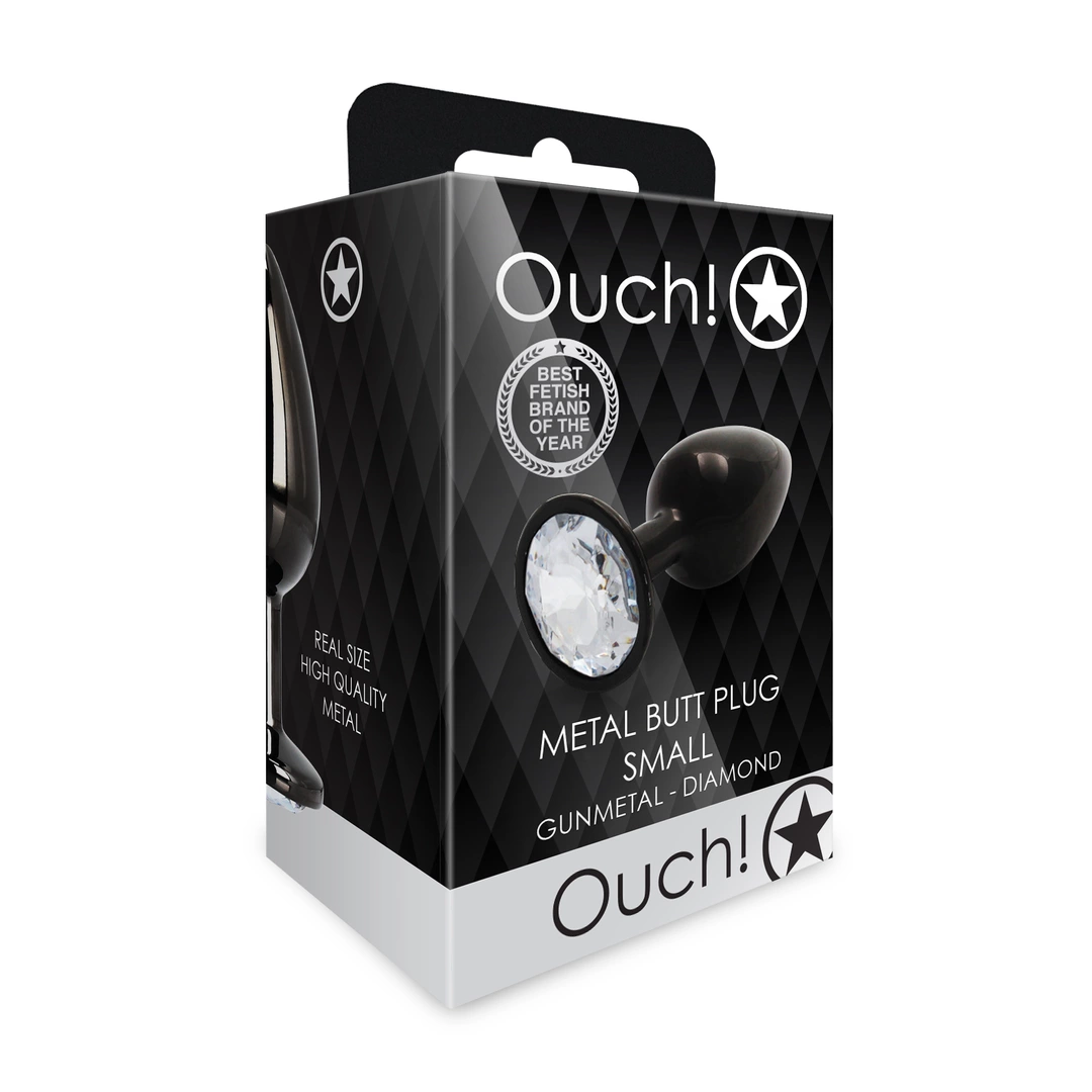 Анальная пробка Ouch! Round Gem Butt Plug S, 6.9 см (черный)