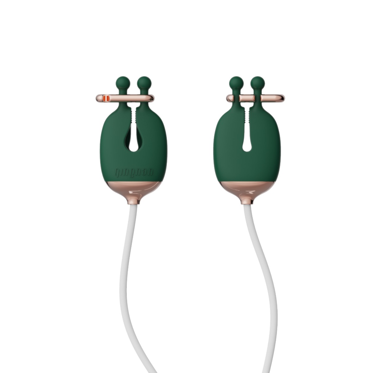 Qingnan No.2 Vibrating Nipple Clamps and Choker Set - Zaciski na sutki, Zielony, 86 cm