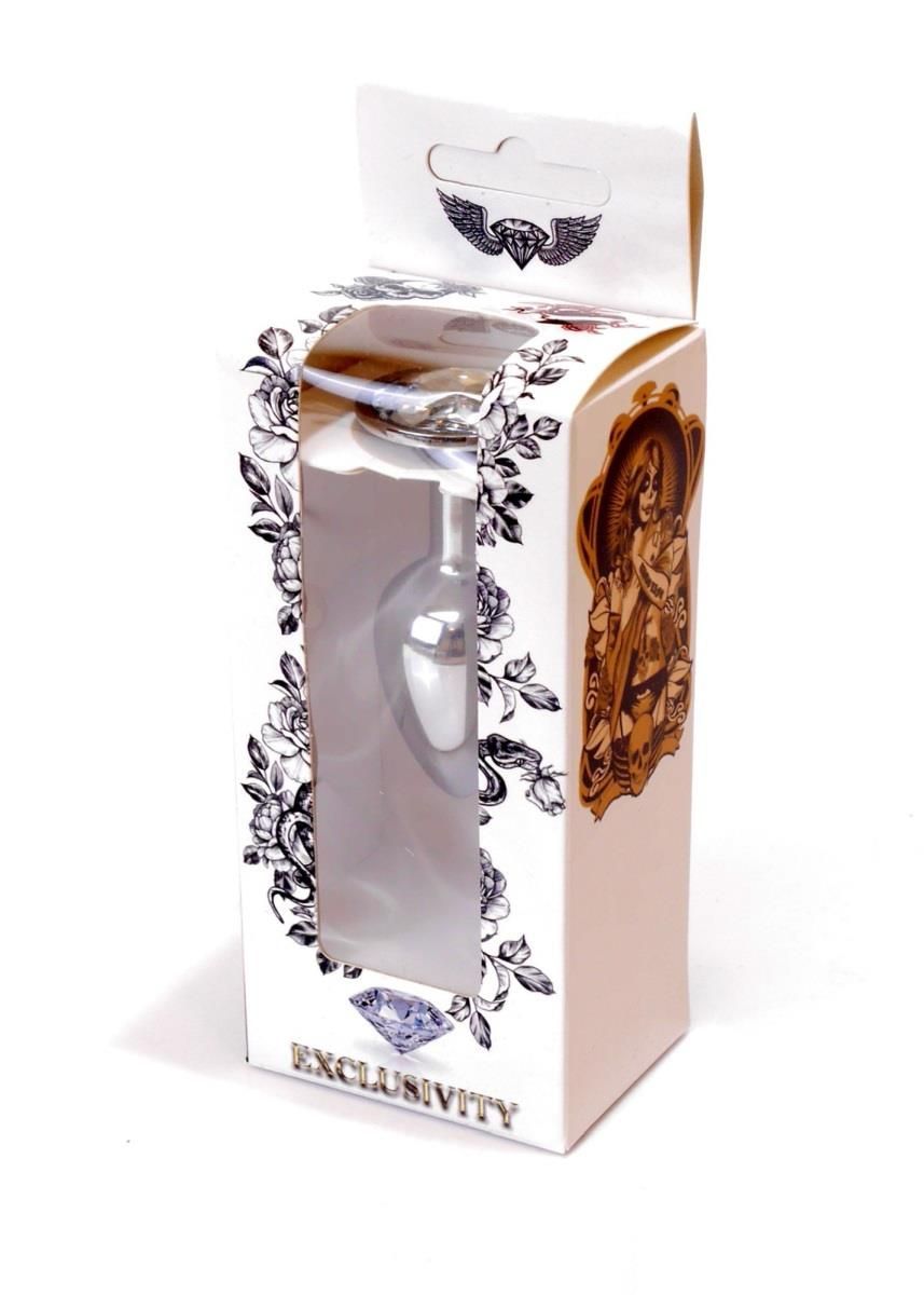 Металева анальна пробка з кристалом Boss Jewellery Silver, 7 см (прозорий)