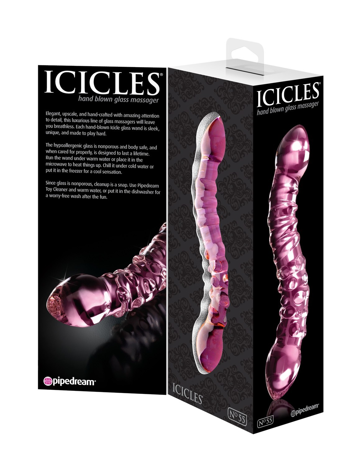 Двухсторонний фаллоимитатор Icicles Model 55, 19.5 см (розовый)