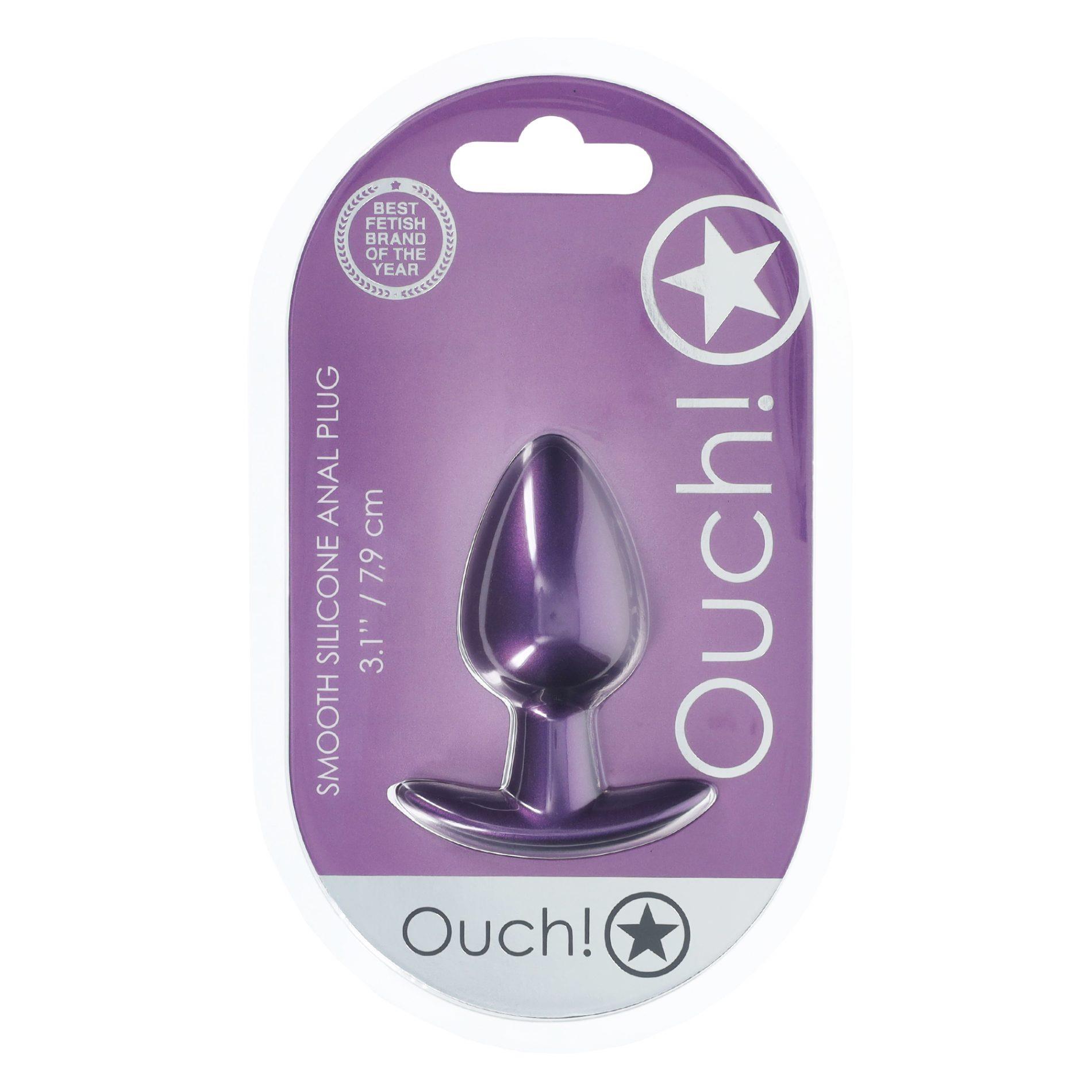 Korek analny Ouch! Smooth Anal Plug Metallic M, 7.9 cm (fioletowy)