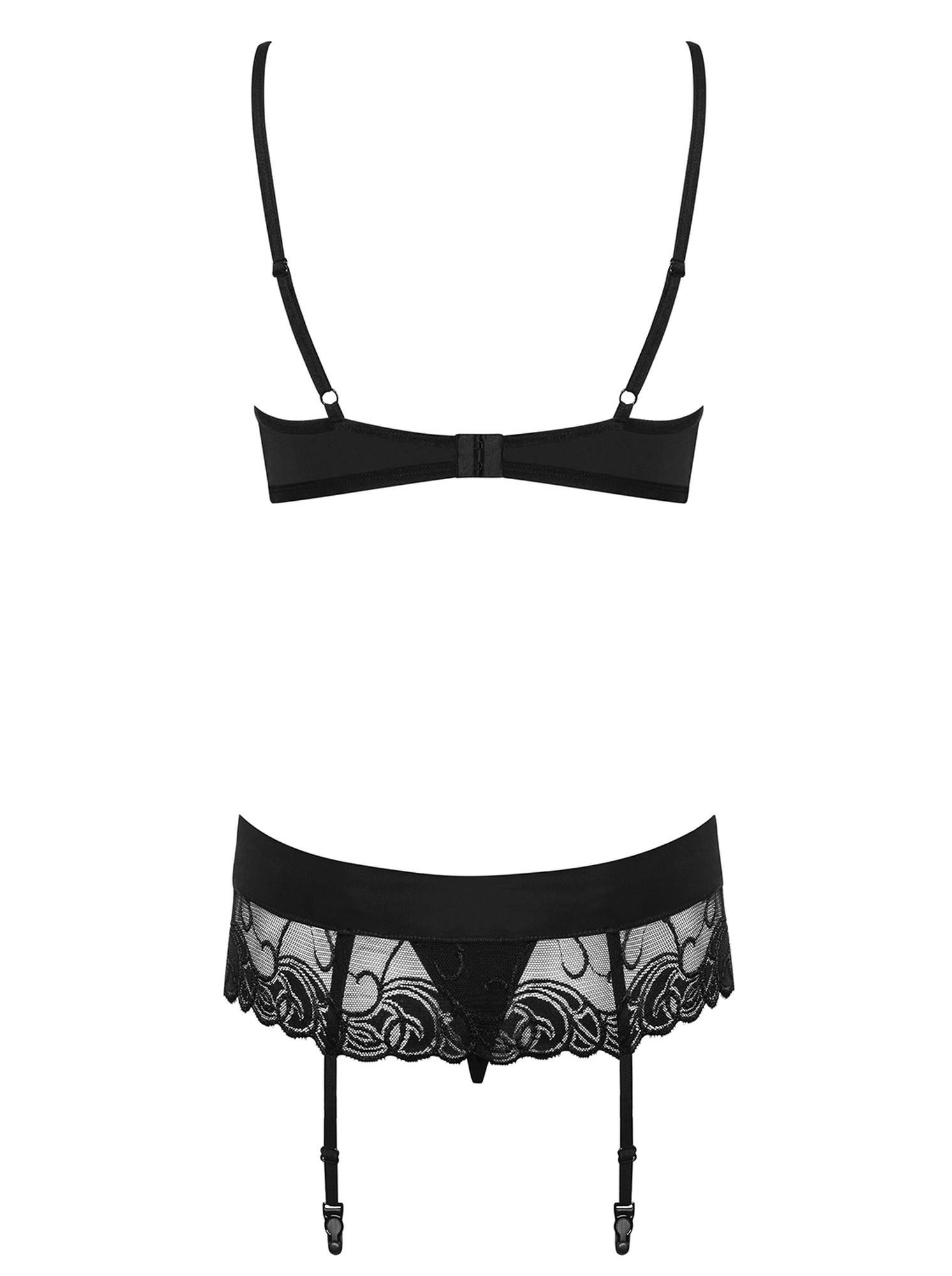 Кружевной эротический комплект Obsessive Wonderia, L/XL (черный)