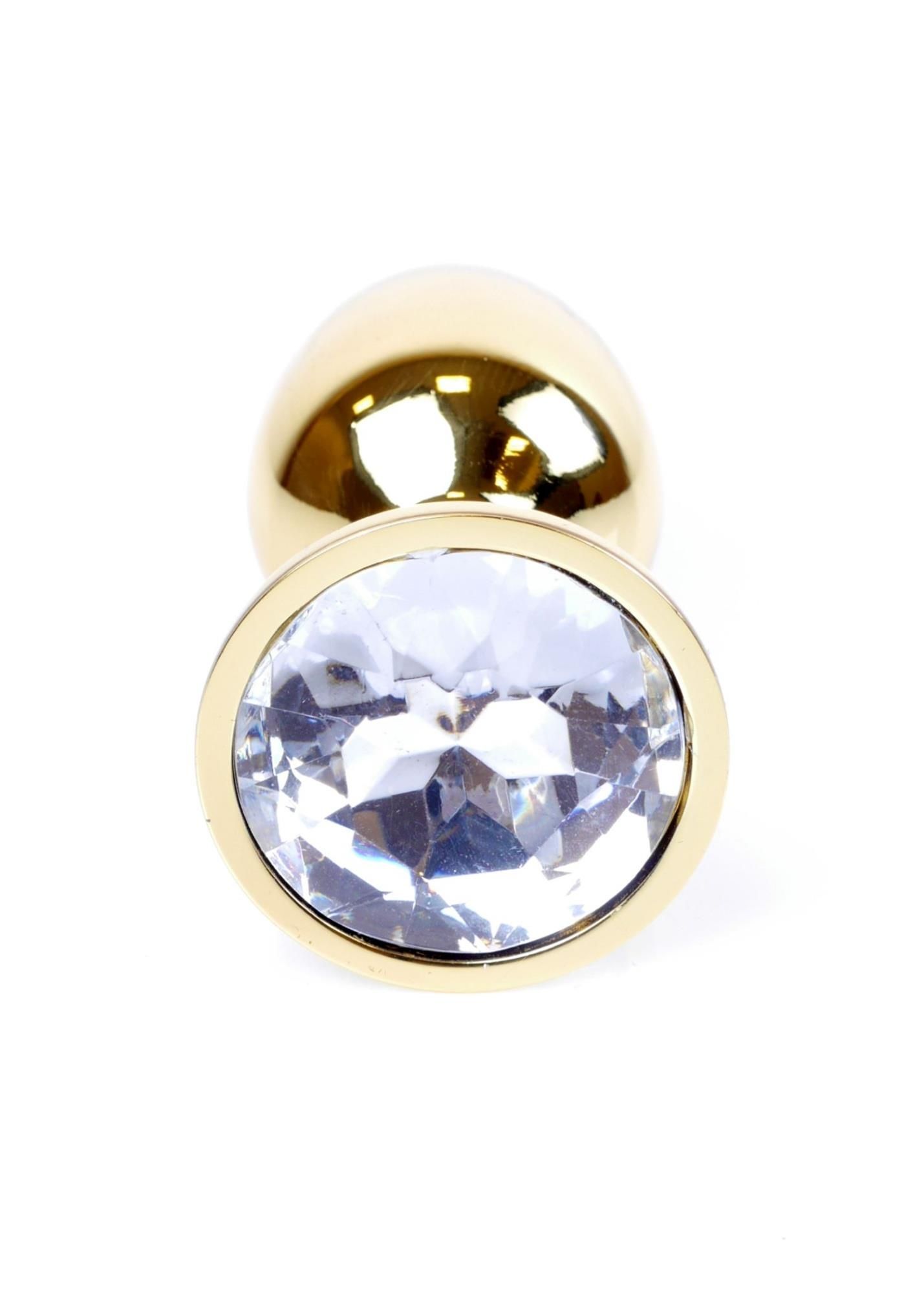 Металева анальна пробка з кристалом Boss Jewellery Gold Plug, 7 см (прозорий)