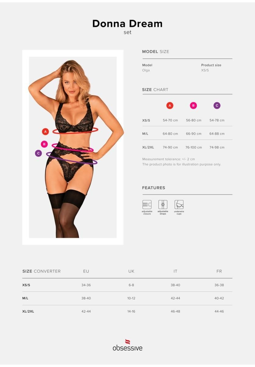 Комплект белья Obsessive Donna Dream, XL/2XL (черный)